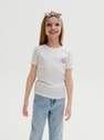 Reserved - Cream Rib Knit Embroidery Detail T-Shirt, Kids Girls