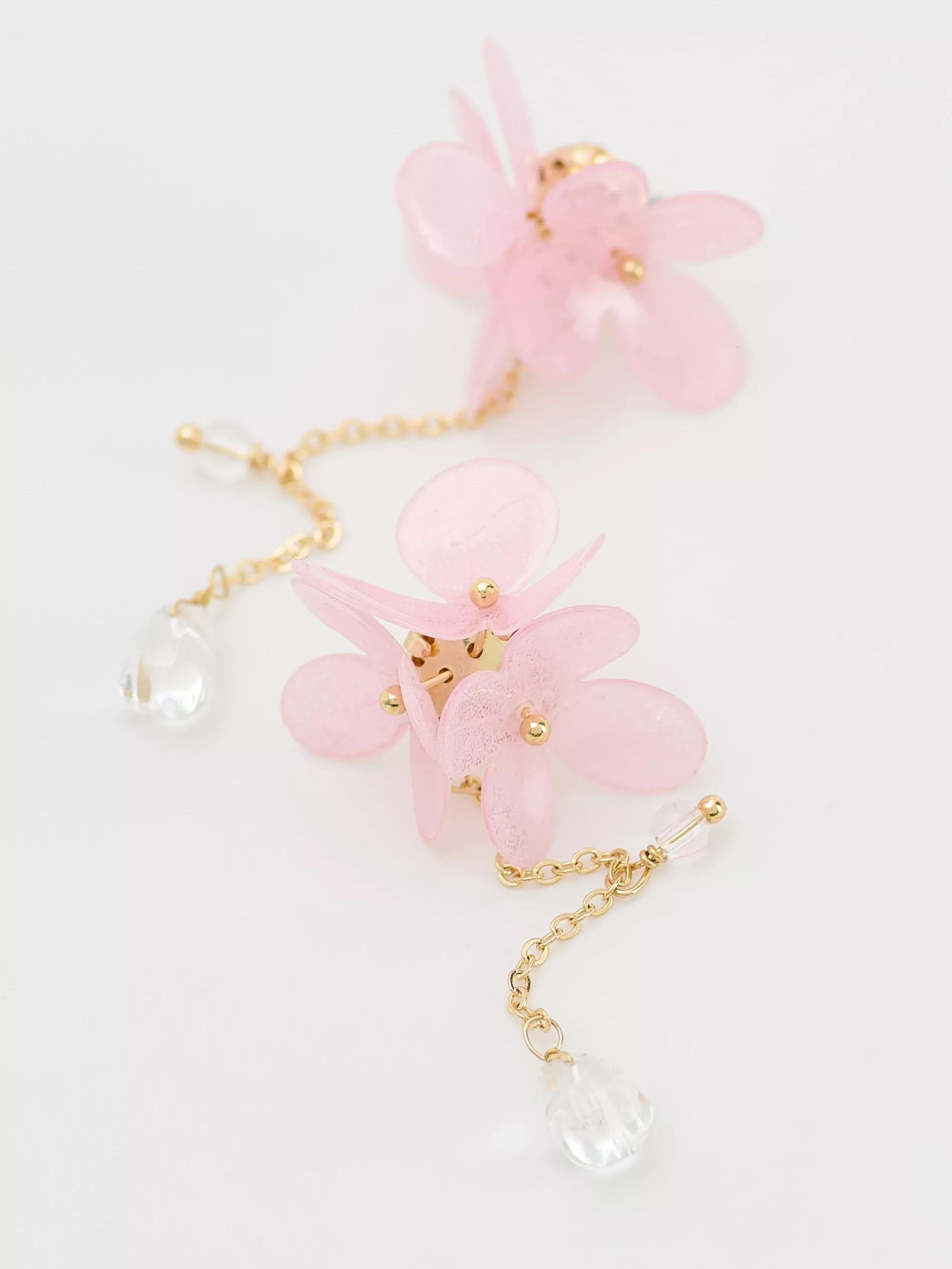 Pink Flower Detail Long Earrings, Multicolor, large image number 3