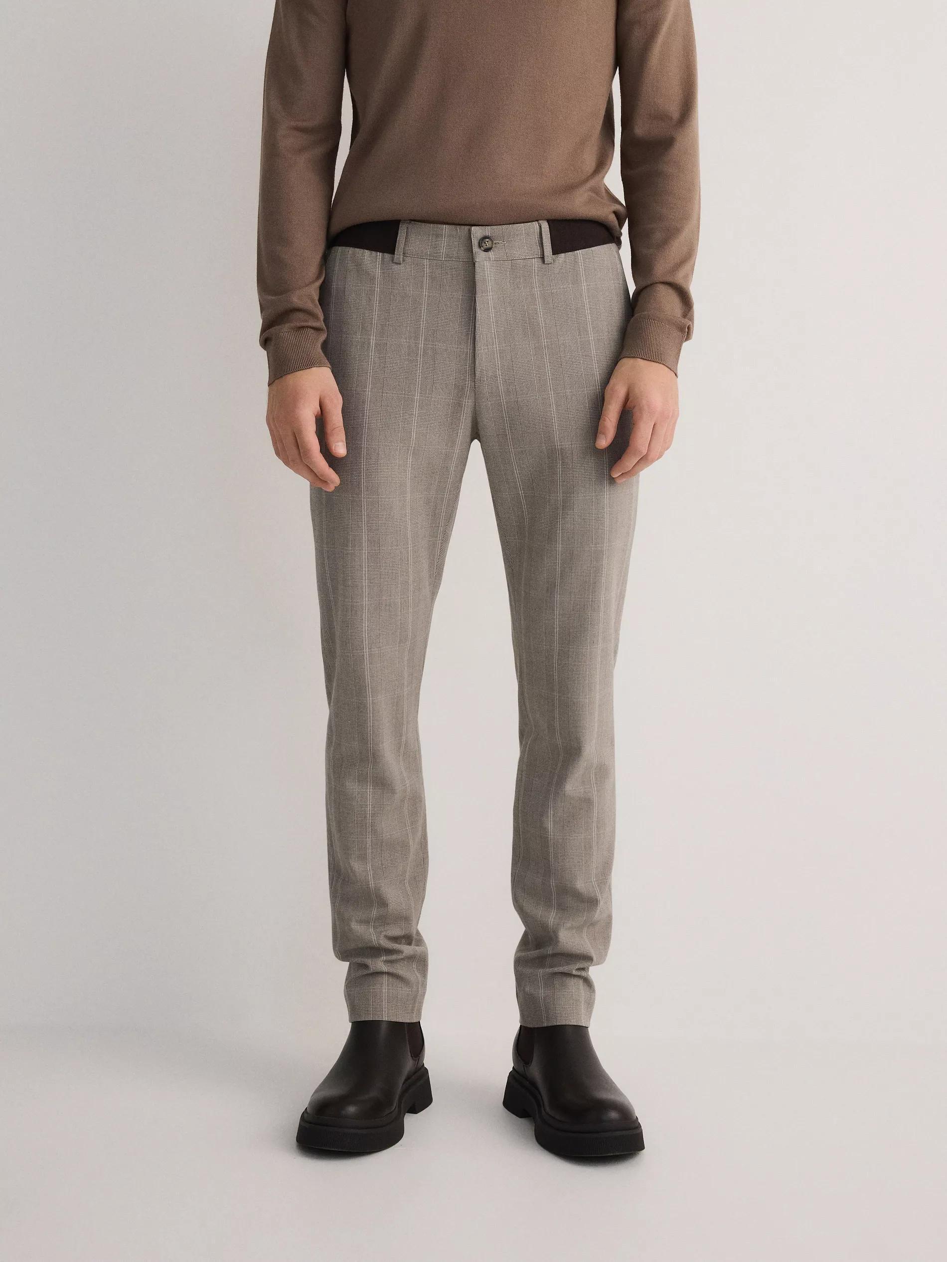 Beige Checkered Chinos, , large image number 0