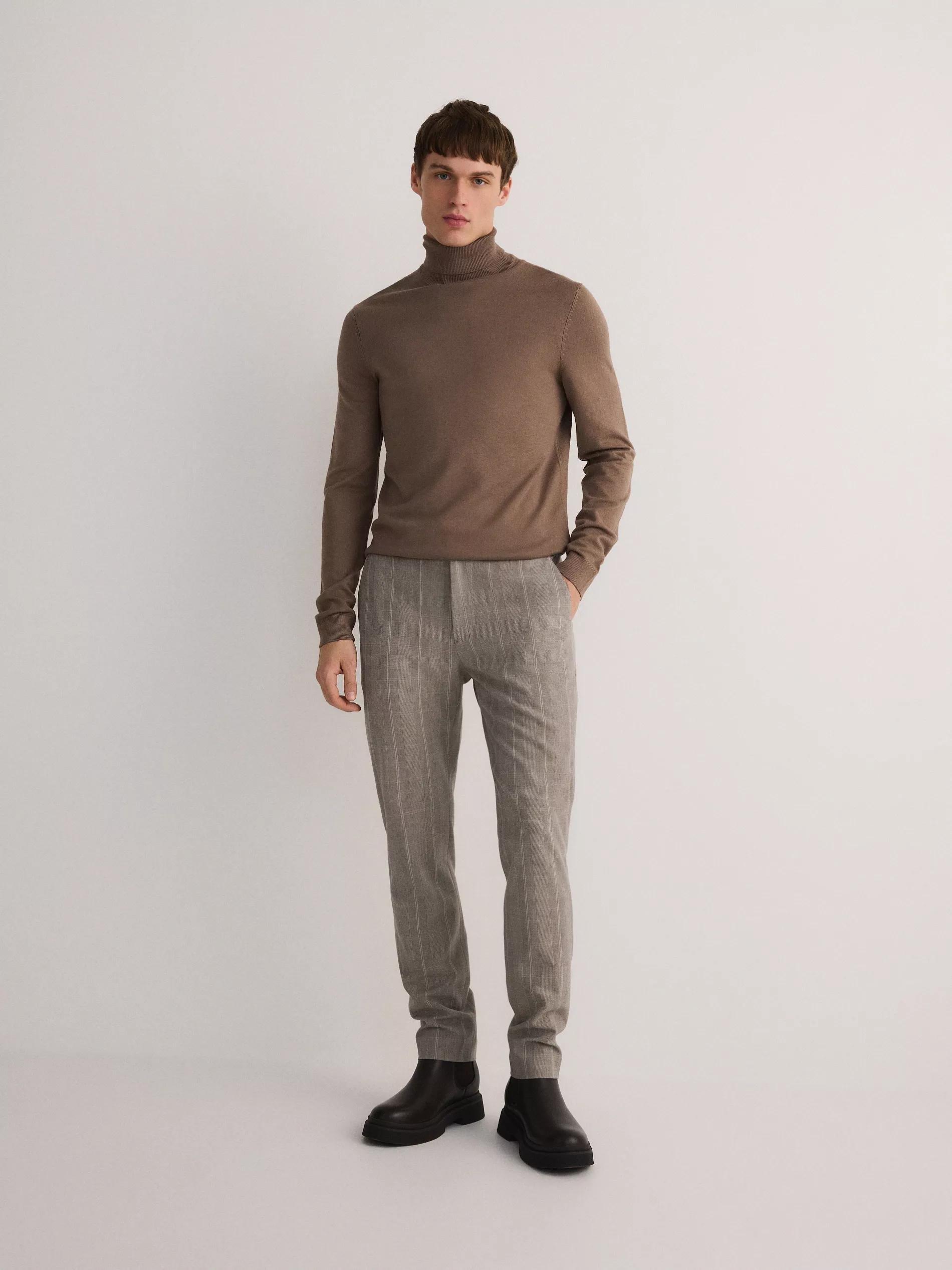Beige Checkered Chinos, , large image number 1