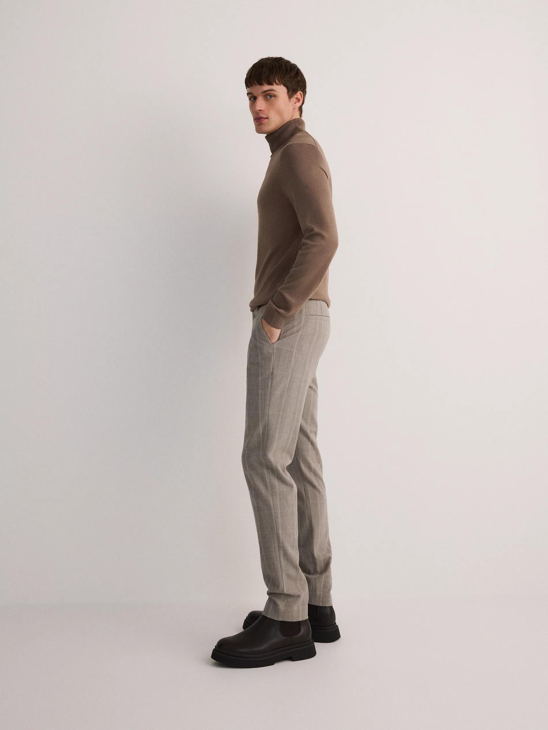 Beige Checkered Chinos, , large image number 2