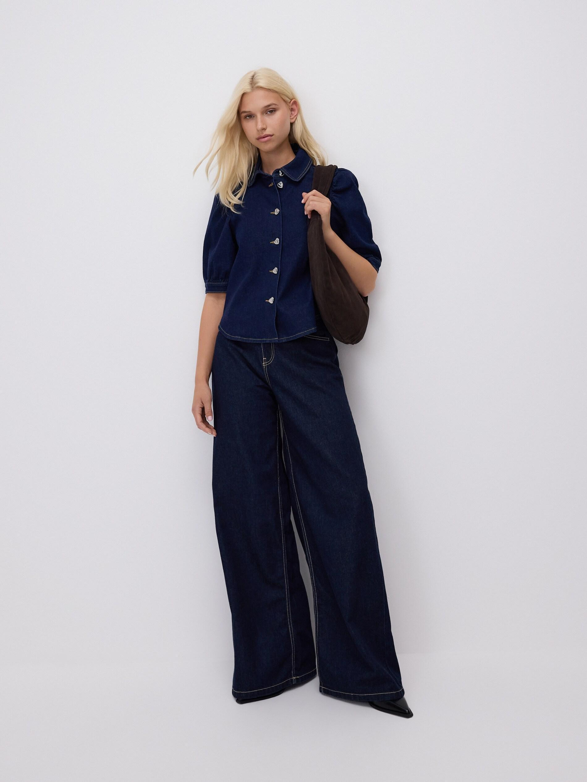 NAVY Denim shirt with decorative buttons, Navy, large image number 0