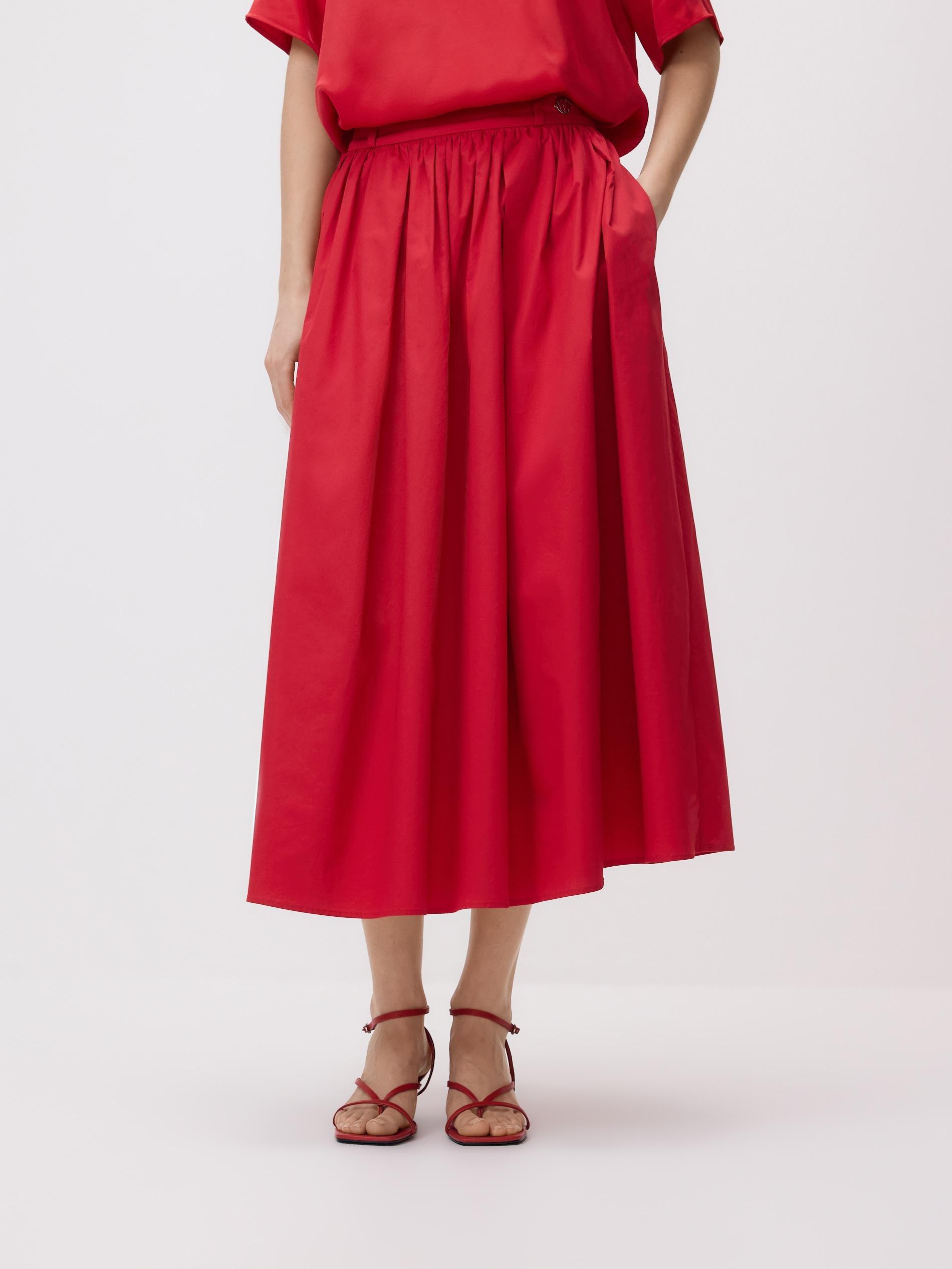 Red Cotton Midi Skirt, Red, large image number 1