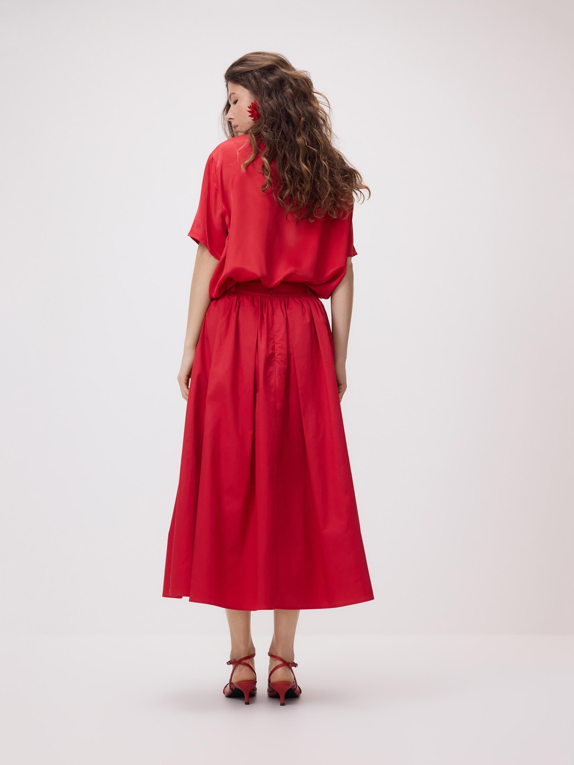 Red Cotton Midi Skirt, Red, large image number 2