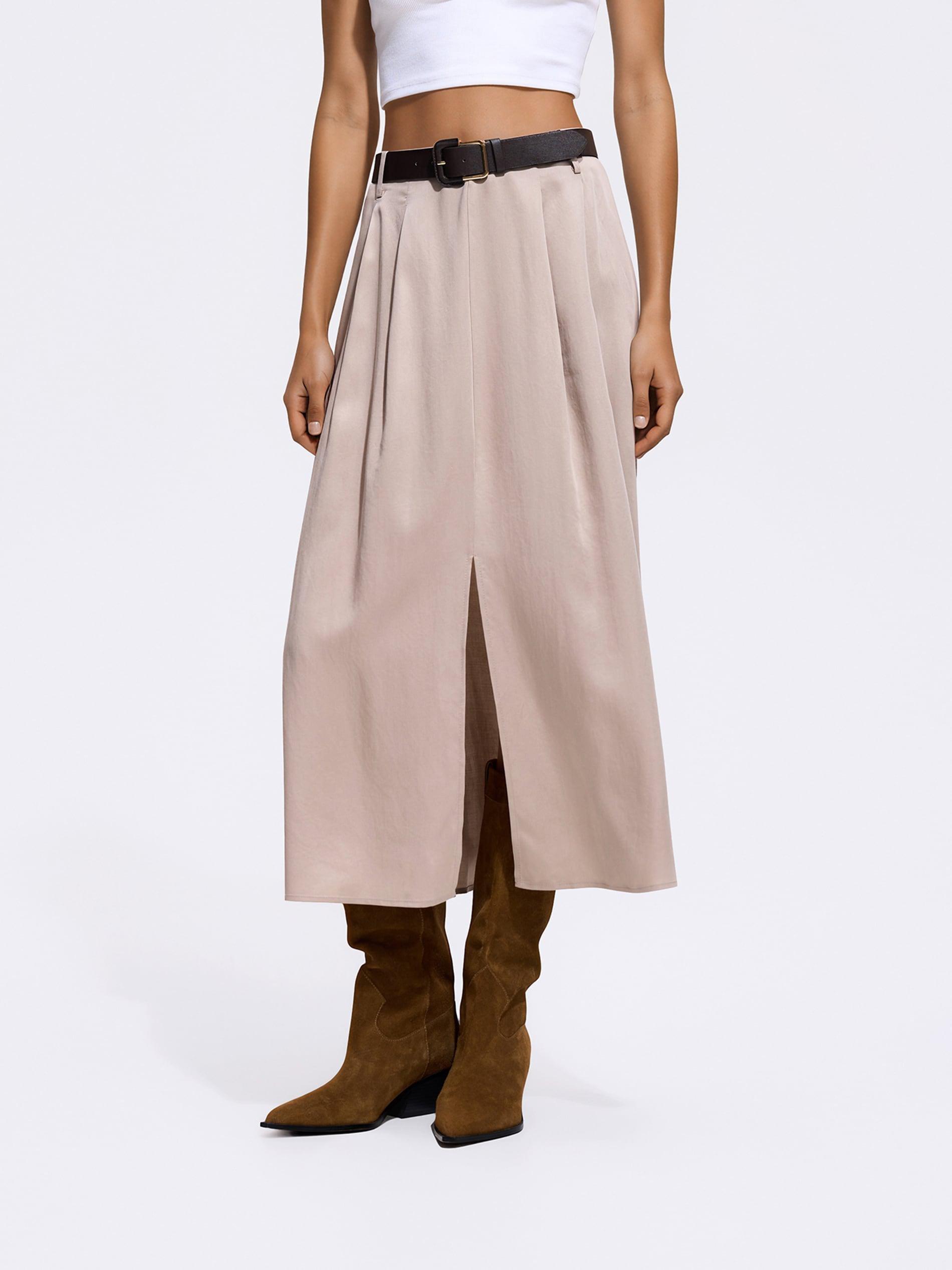 تنورة ميدي مع حزام بيج, Beige, medium