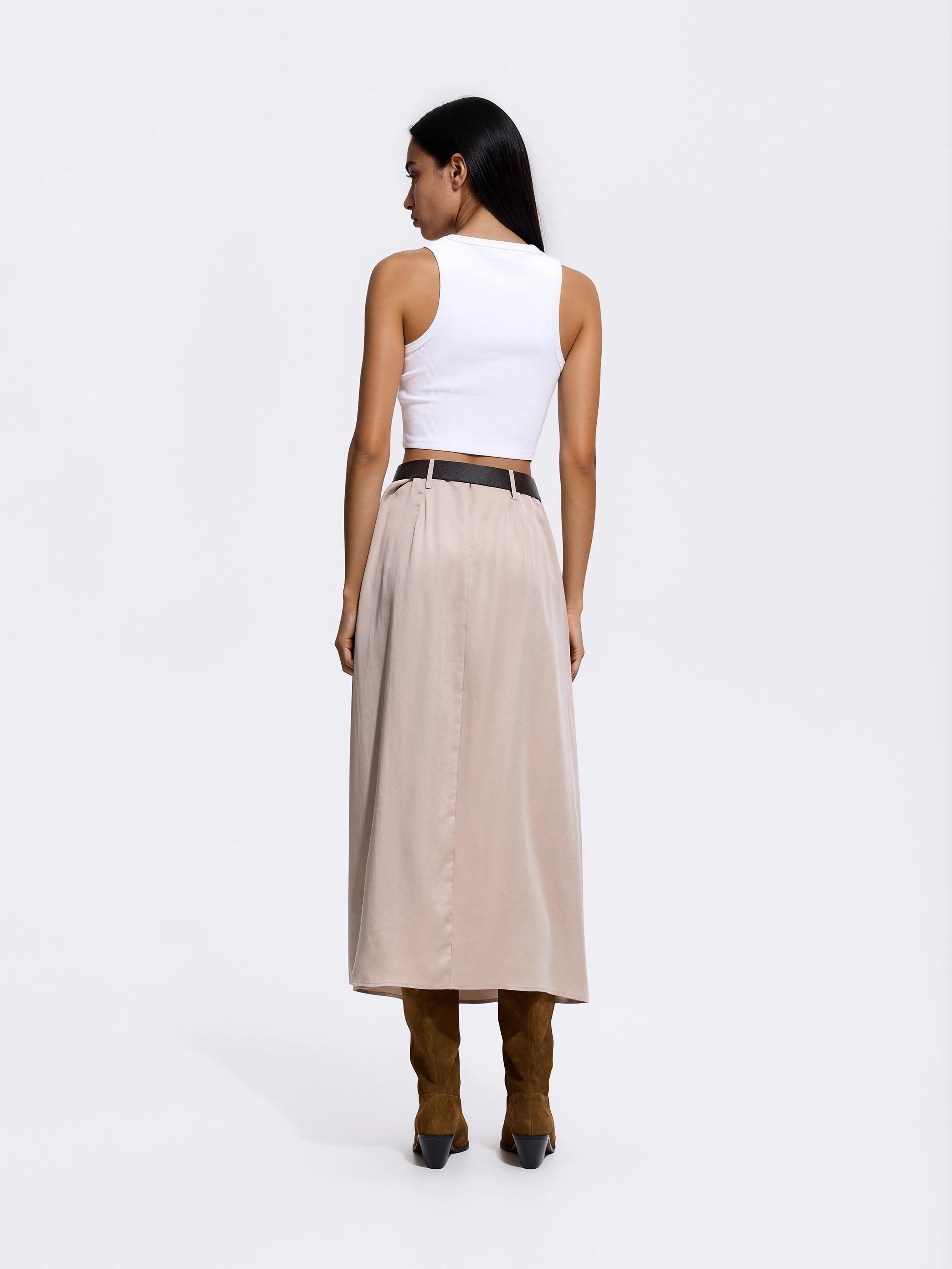 تنورة ميدي مع حزام بيج, Beige, large image number 3
