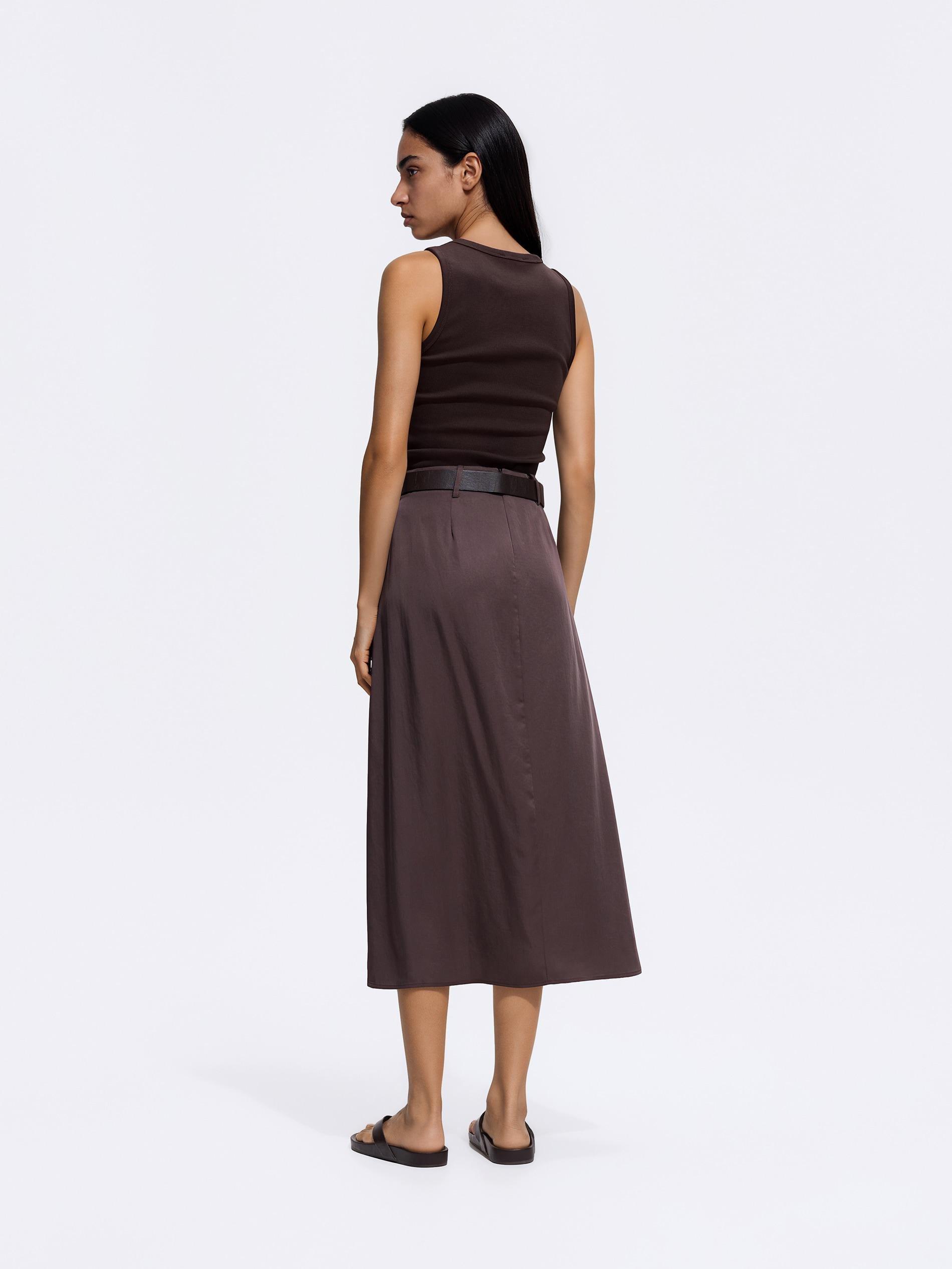تنورة ميدي مع حزام بني, Brown, large image number 3