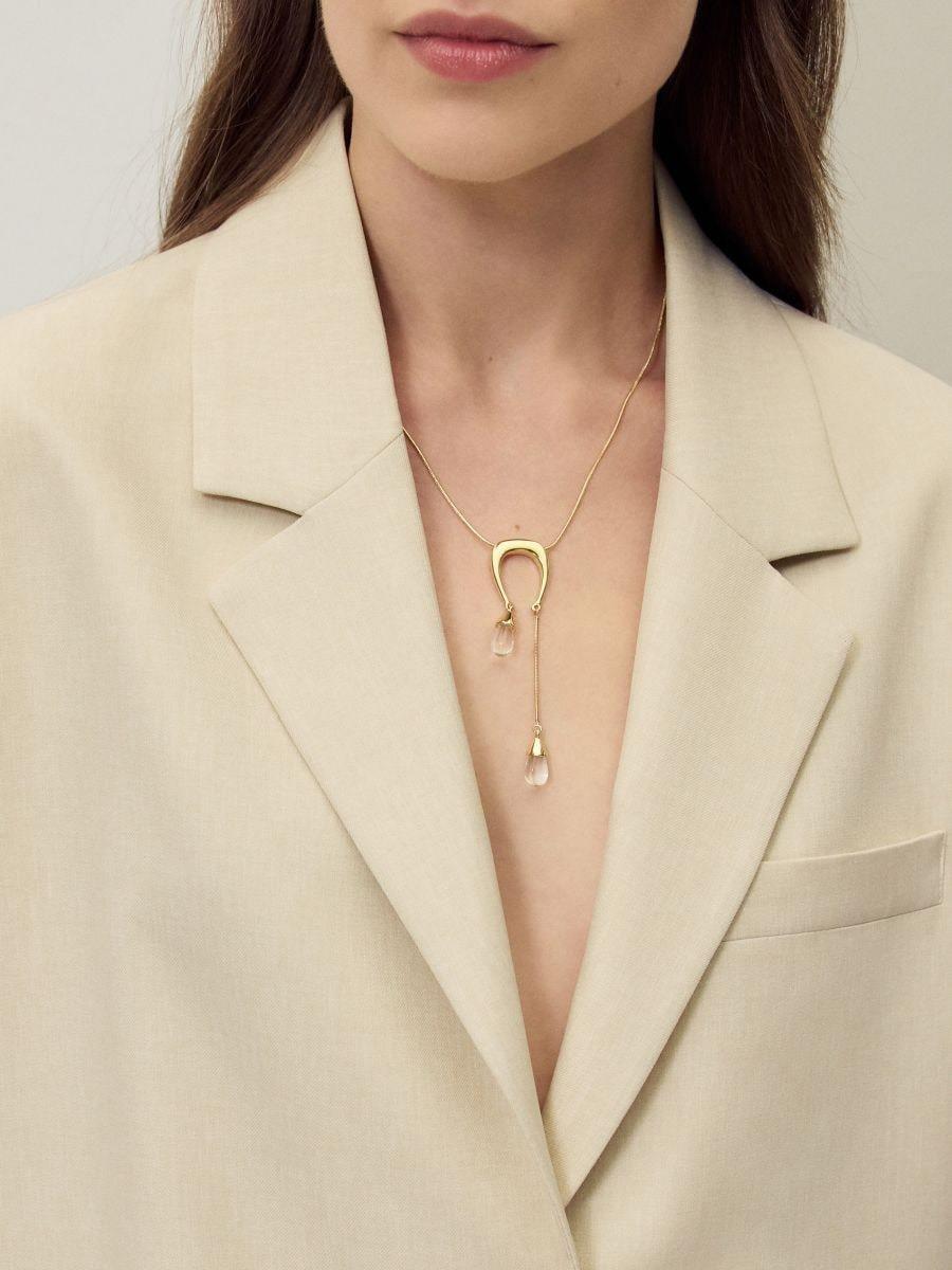 Gold Long Pendant Necklace, Golden, large image number 0