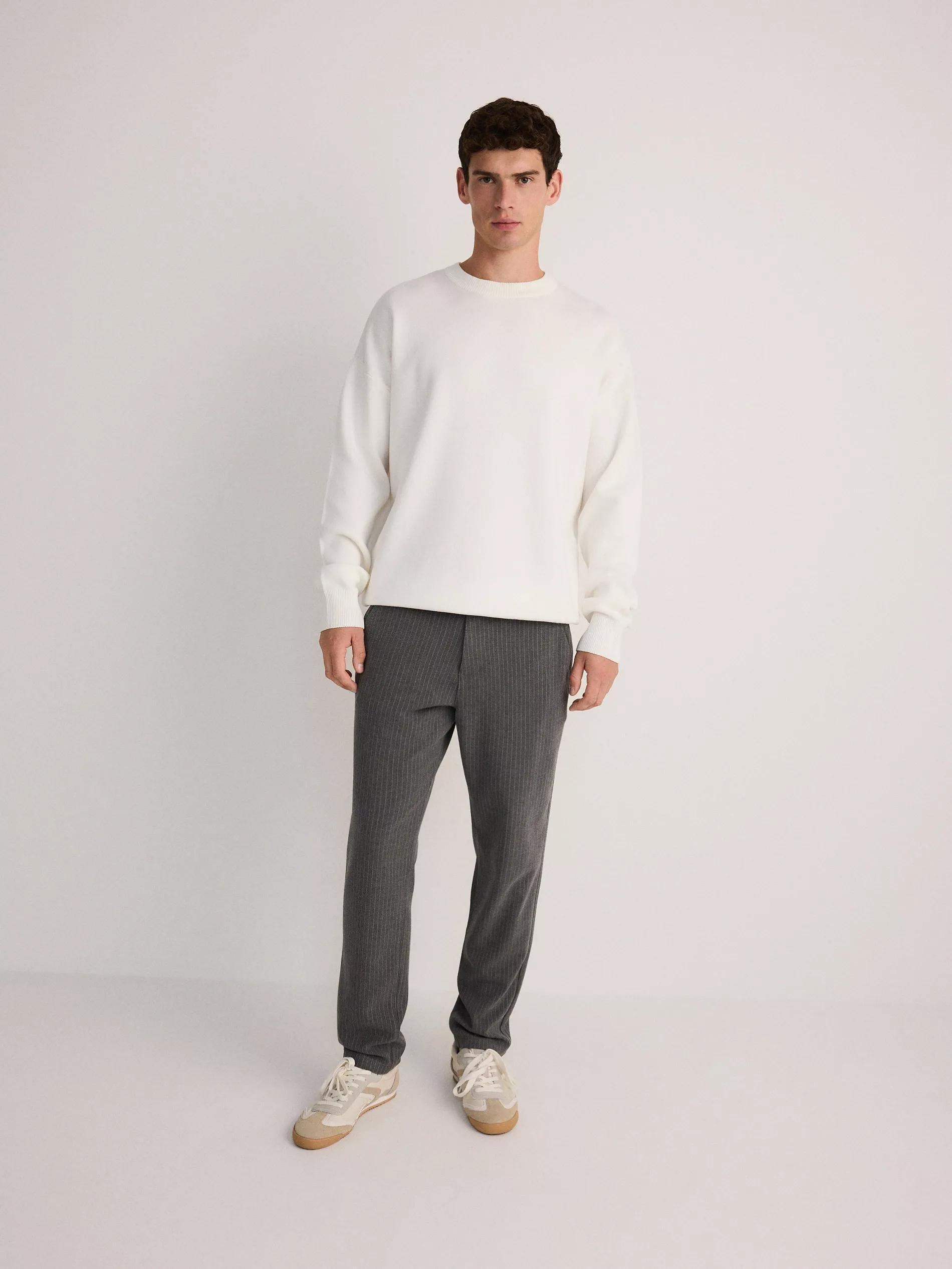 White Basic Monochromatic Sweater, , large image number 1