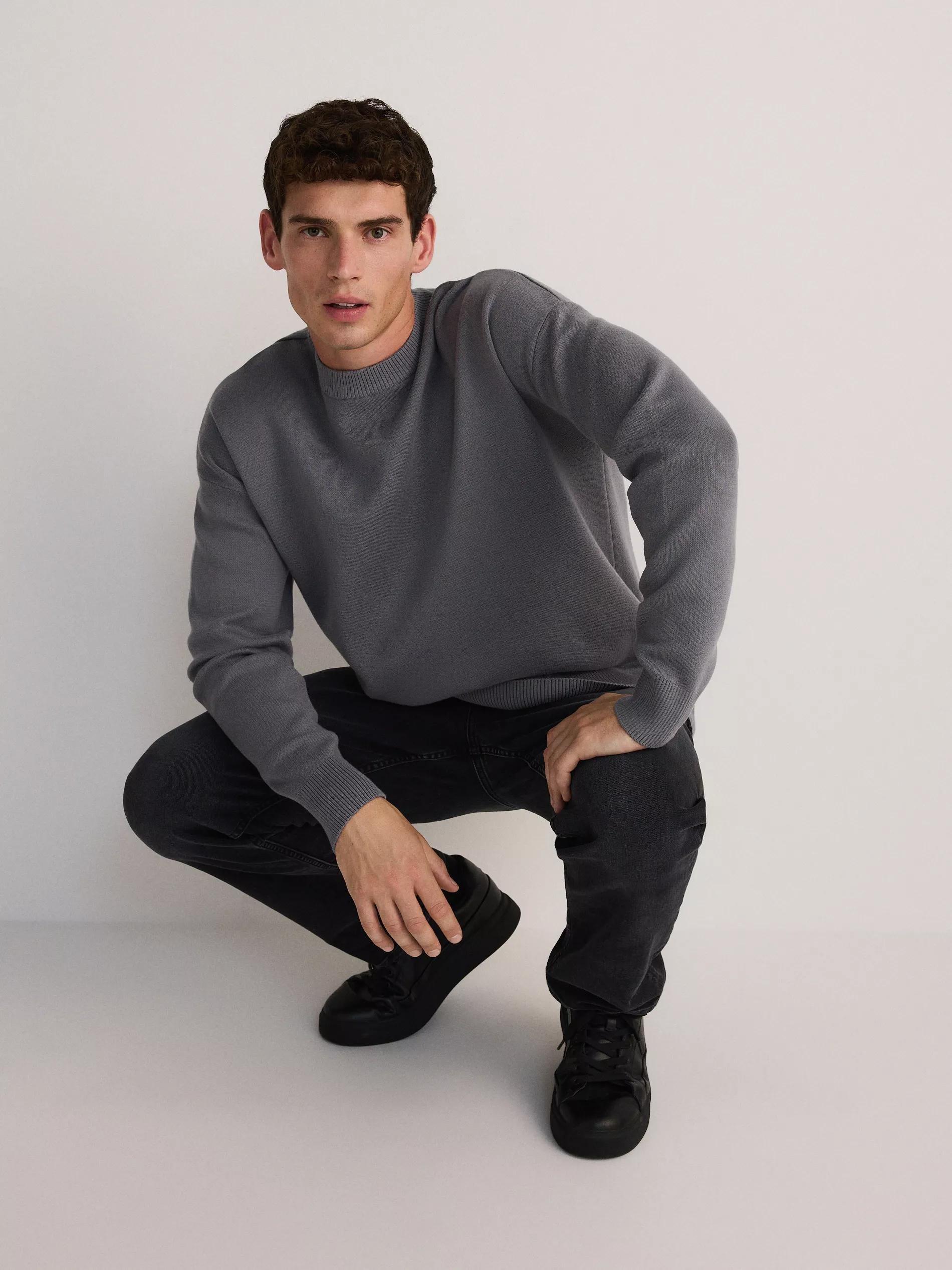 Grey Basic Monochromatic Sweater, , large image number 1