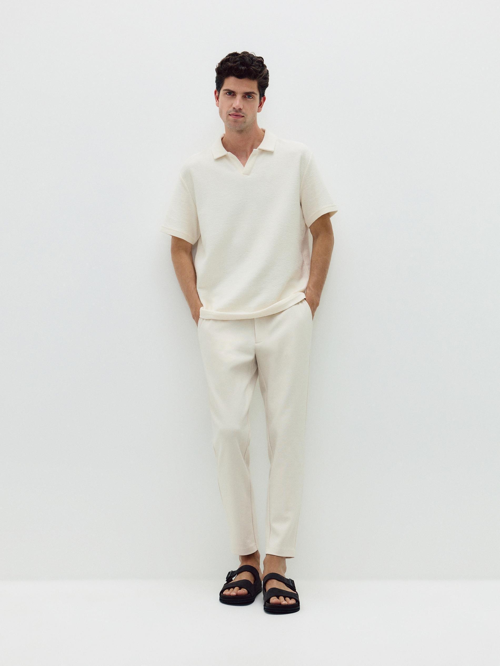 Cream Chino Slim Fit Trousers, , large image number 0