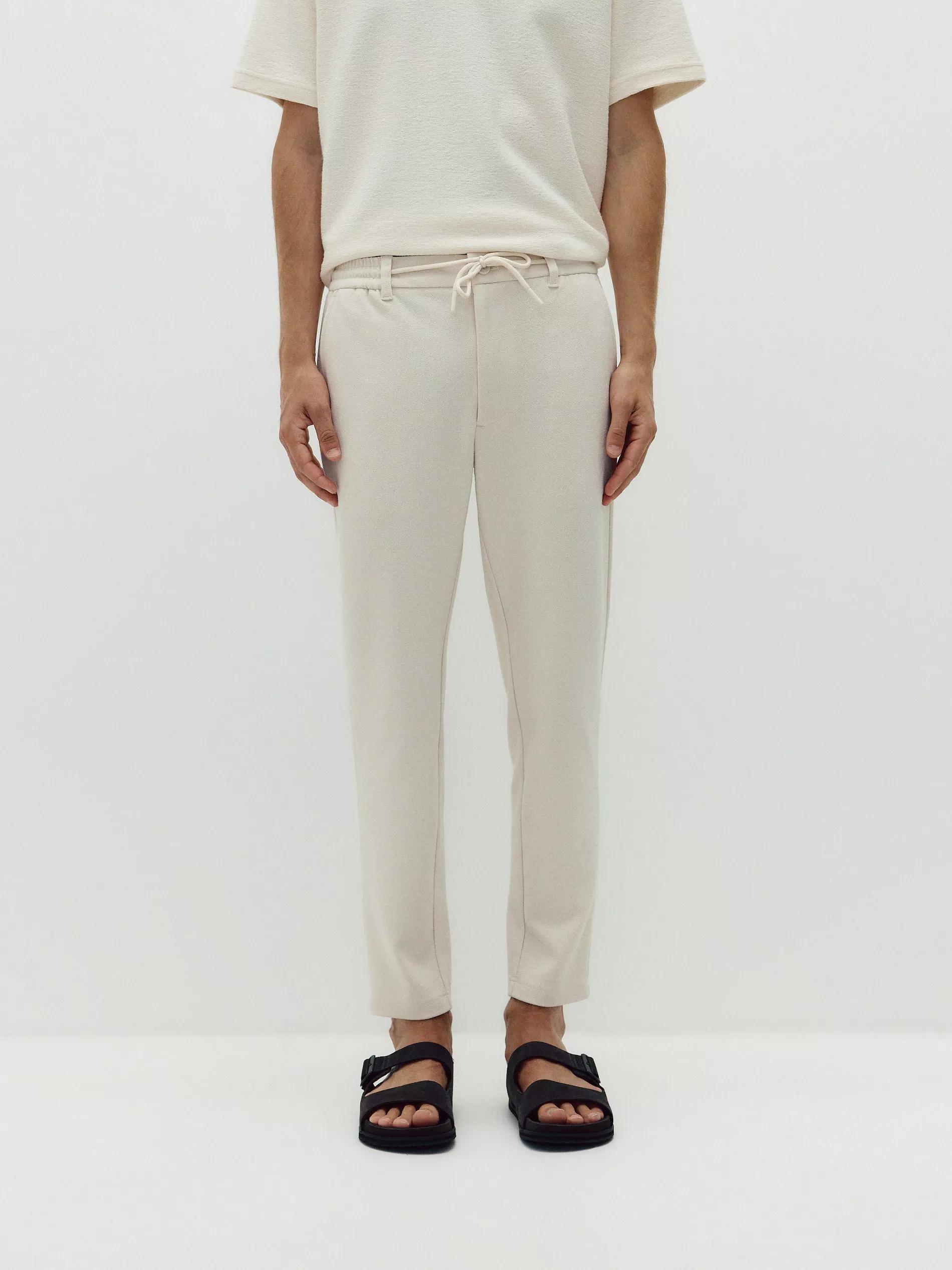 Cream Chino Slim Fit Trousers, , large image number 1