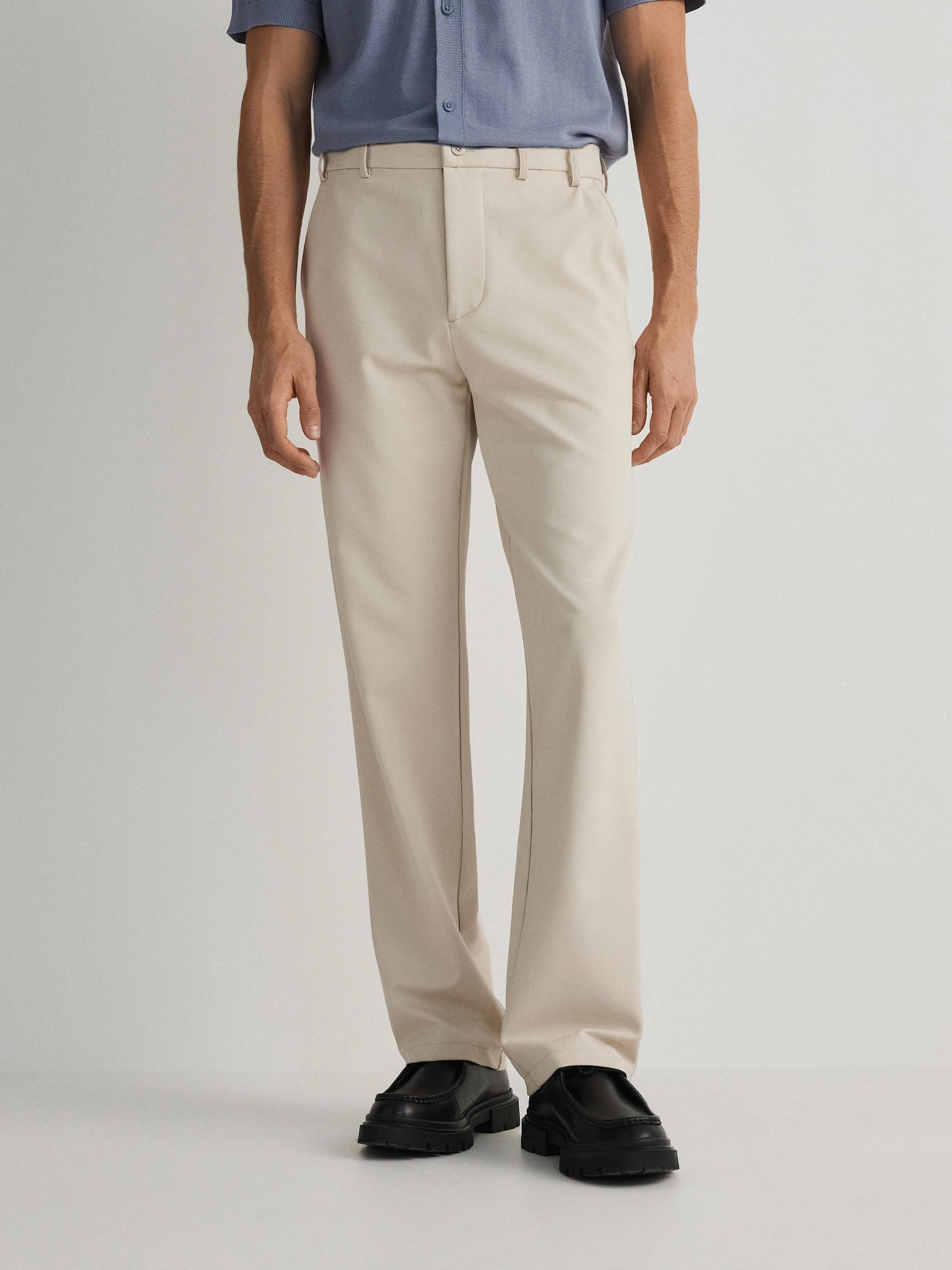 Beige Wide-Leg Jersey Trousers, , large image number 1