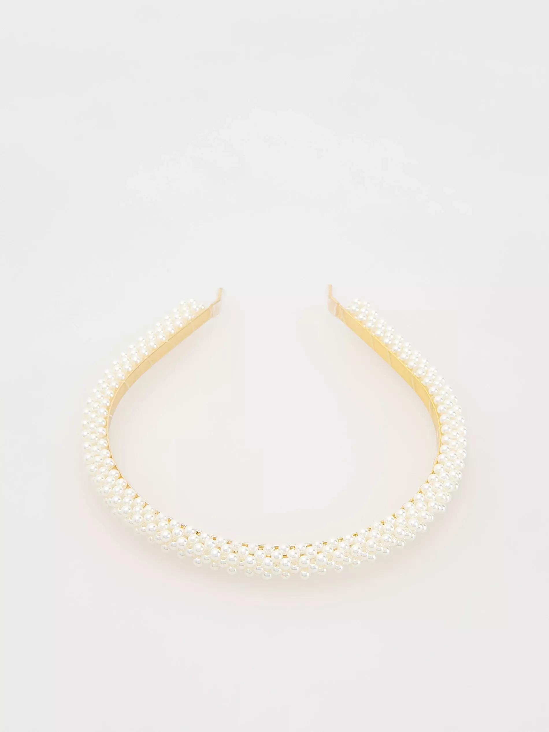 White Headband With Pearl Details, White, large image number 0