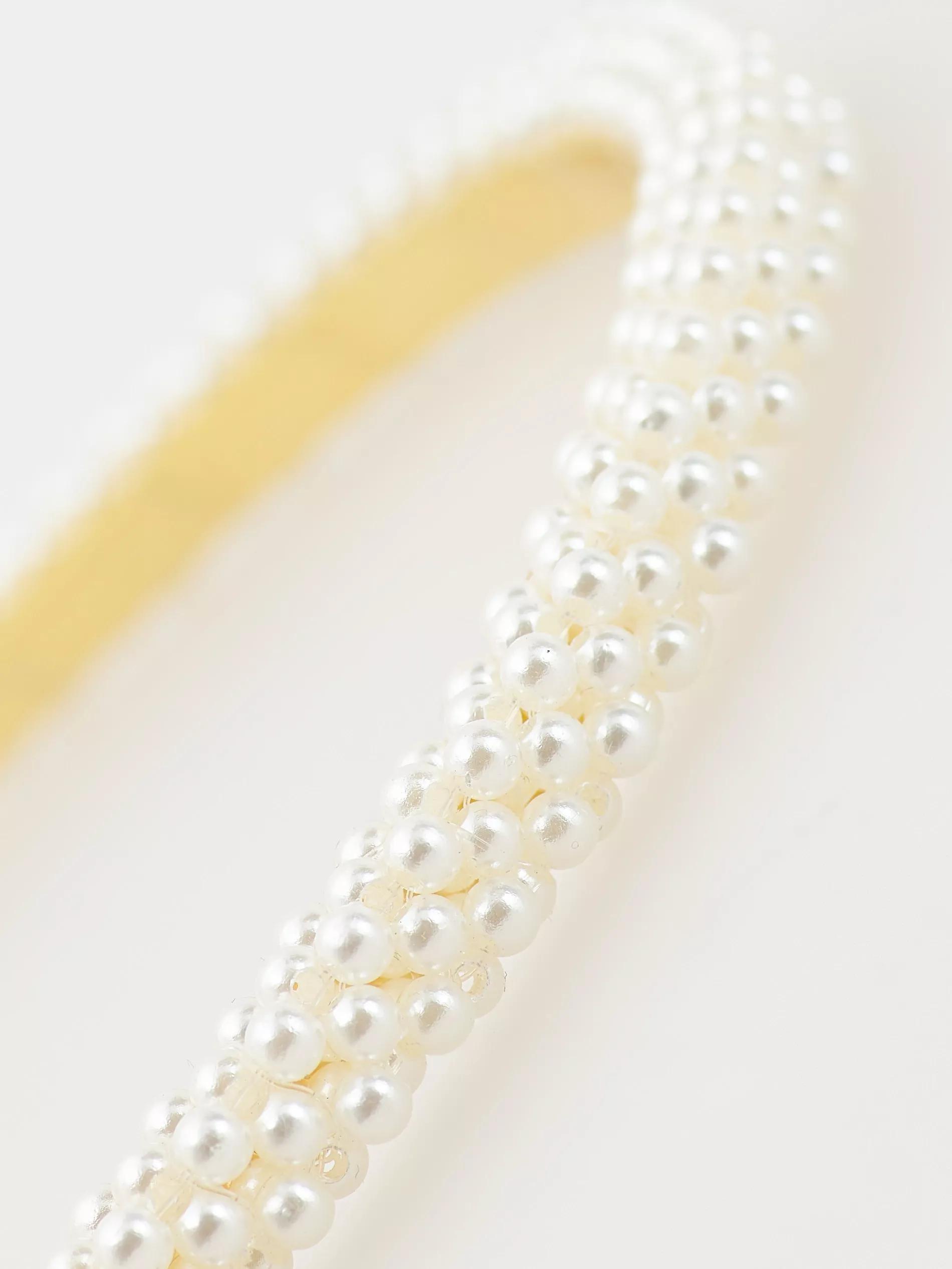 White Headband With Pearl Details, White, large image number 2