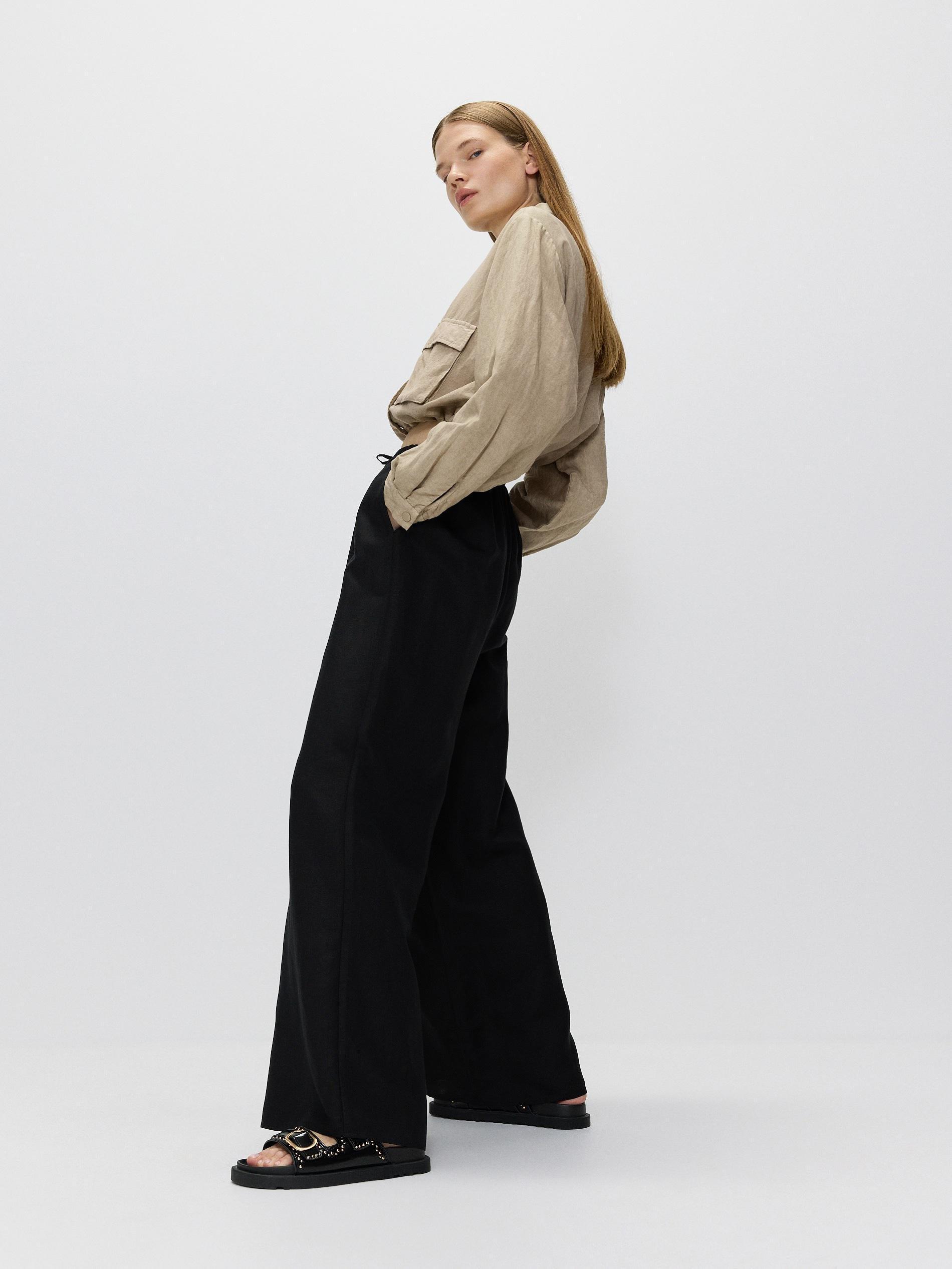 BLACK Linen rich trousers, , large image number 2