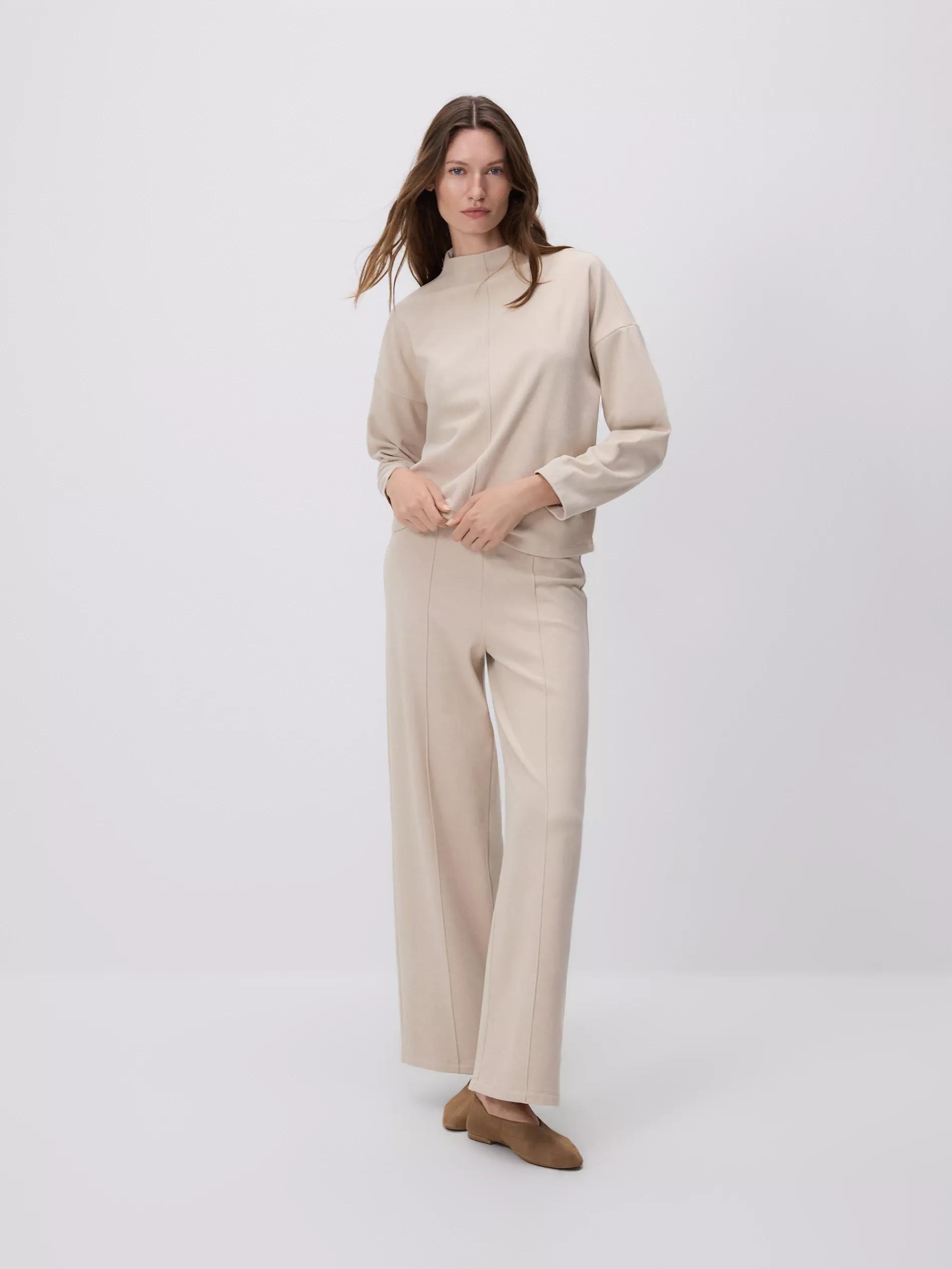 Beige Trousers With Stitching Details, Ivory, large image number 0