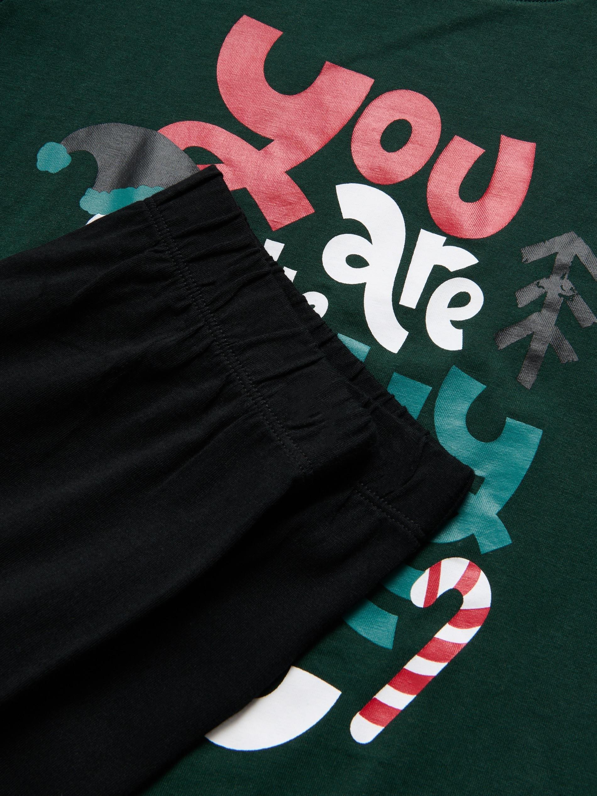 Green Christmas Motif Cotton Pyjama Set, Khaki, large image number 1