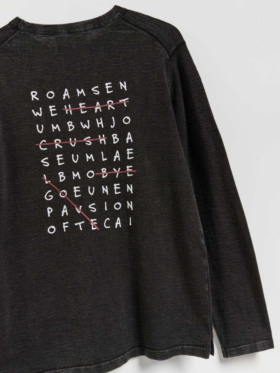 تيشيرت طويل الكم مع تطريز أسود, Black, medium