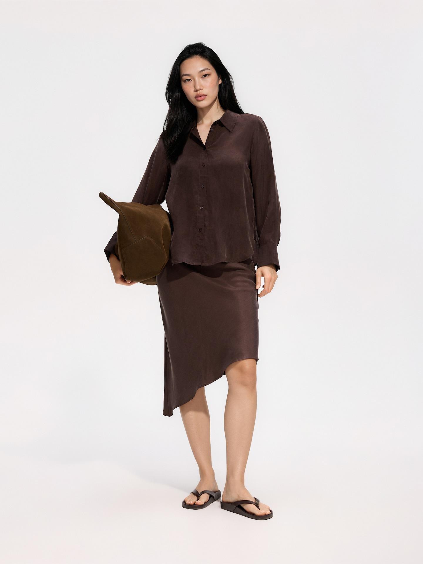 Brown Asymmetric Lyocell Skirt, Brown, large image number 1
