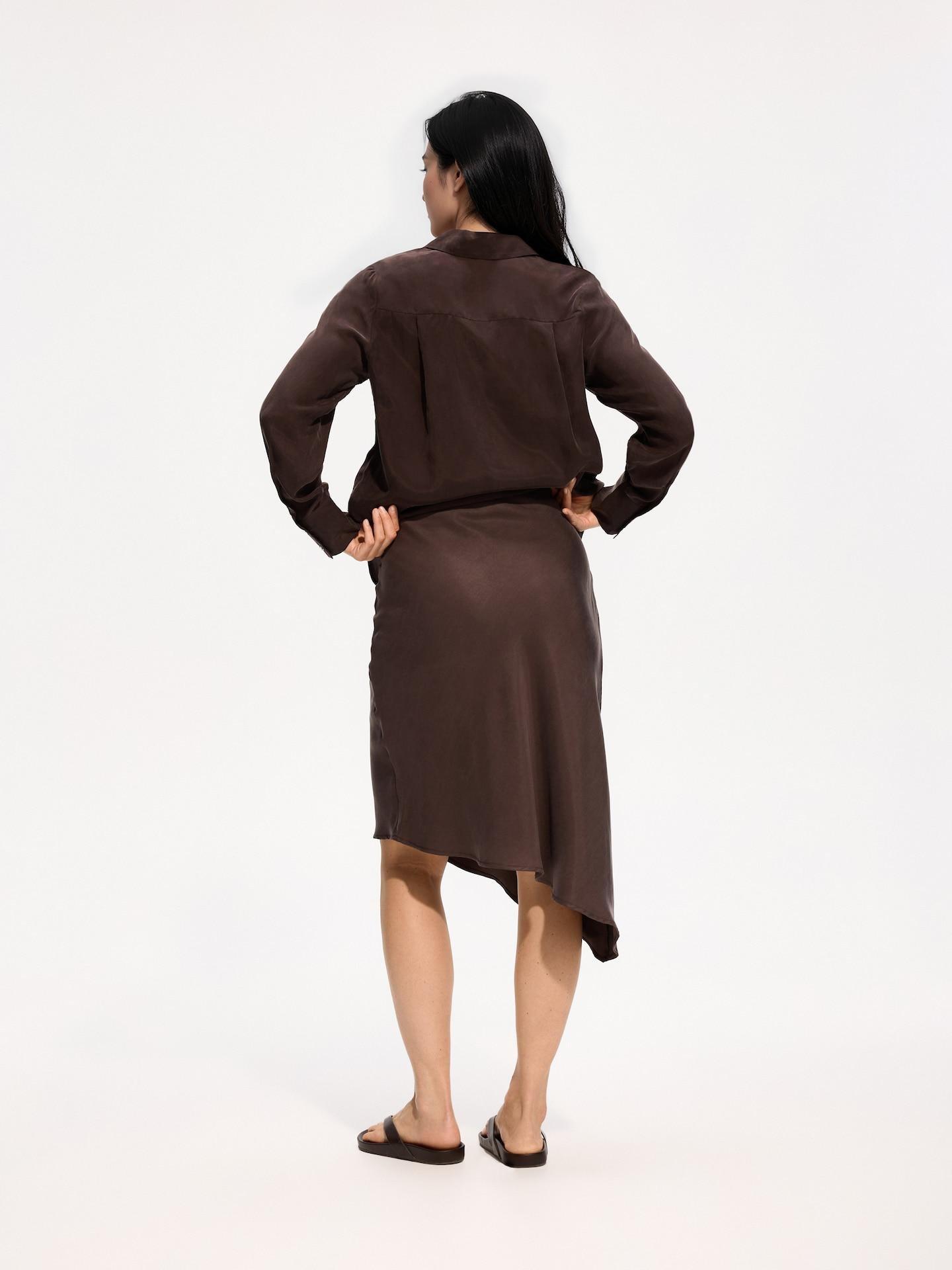 Brown Asymmetric Lyocell Skirt, Brown, medium