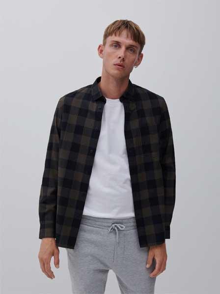 Khaki Cotton Checked Shirt, Men, , large image number 0