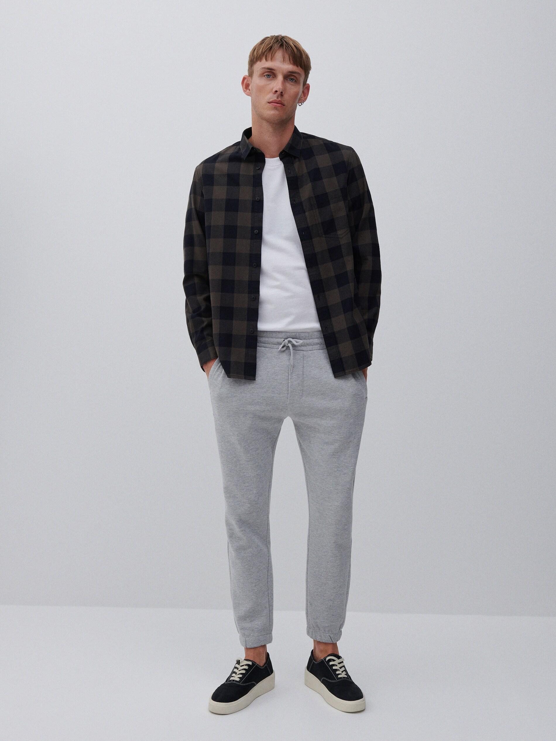 Khaki Cotton Checked Shirt, Men, , large image number 1