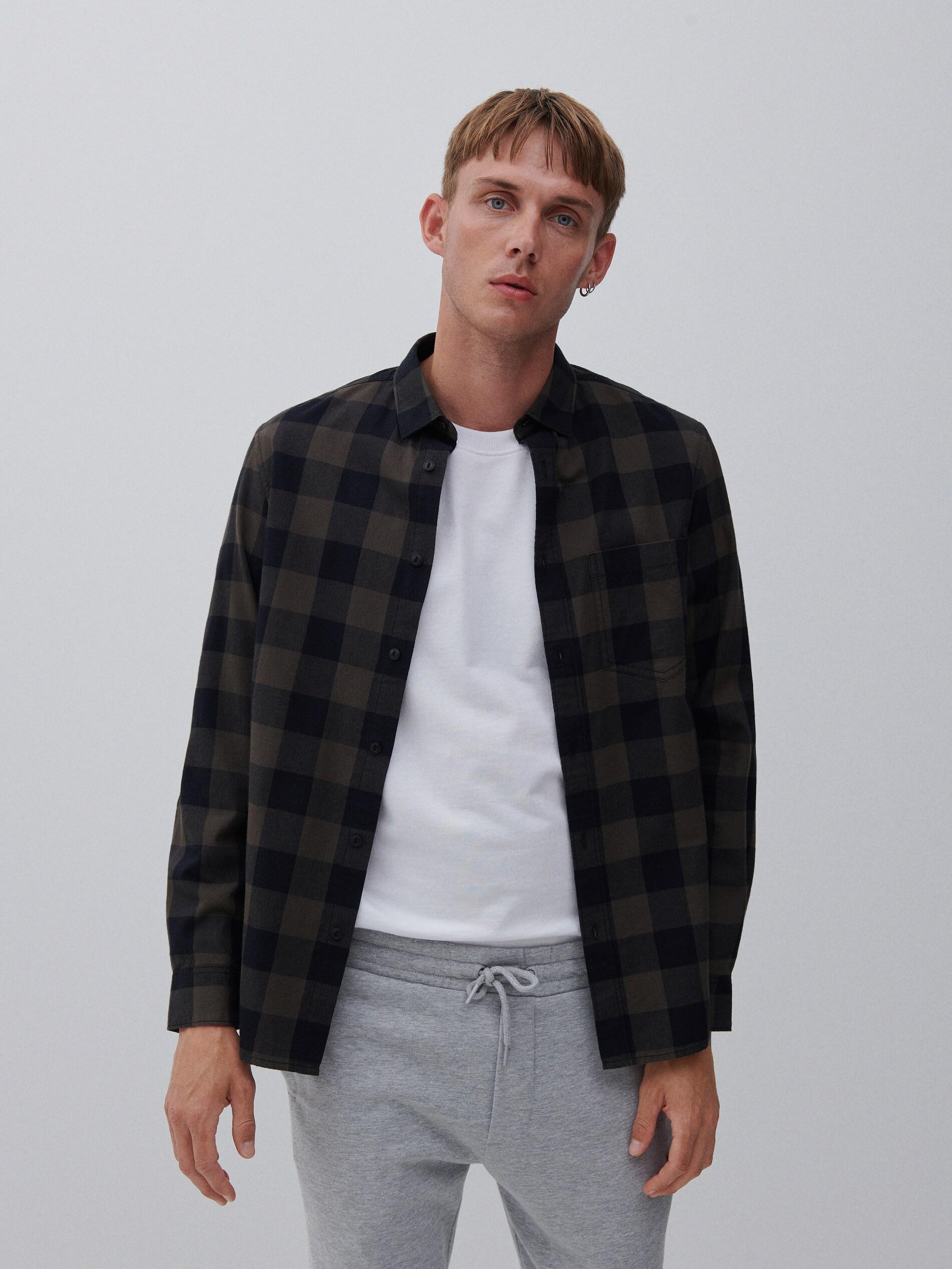 Khaki Cotton Checked Shirt, Men, , large image number 3