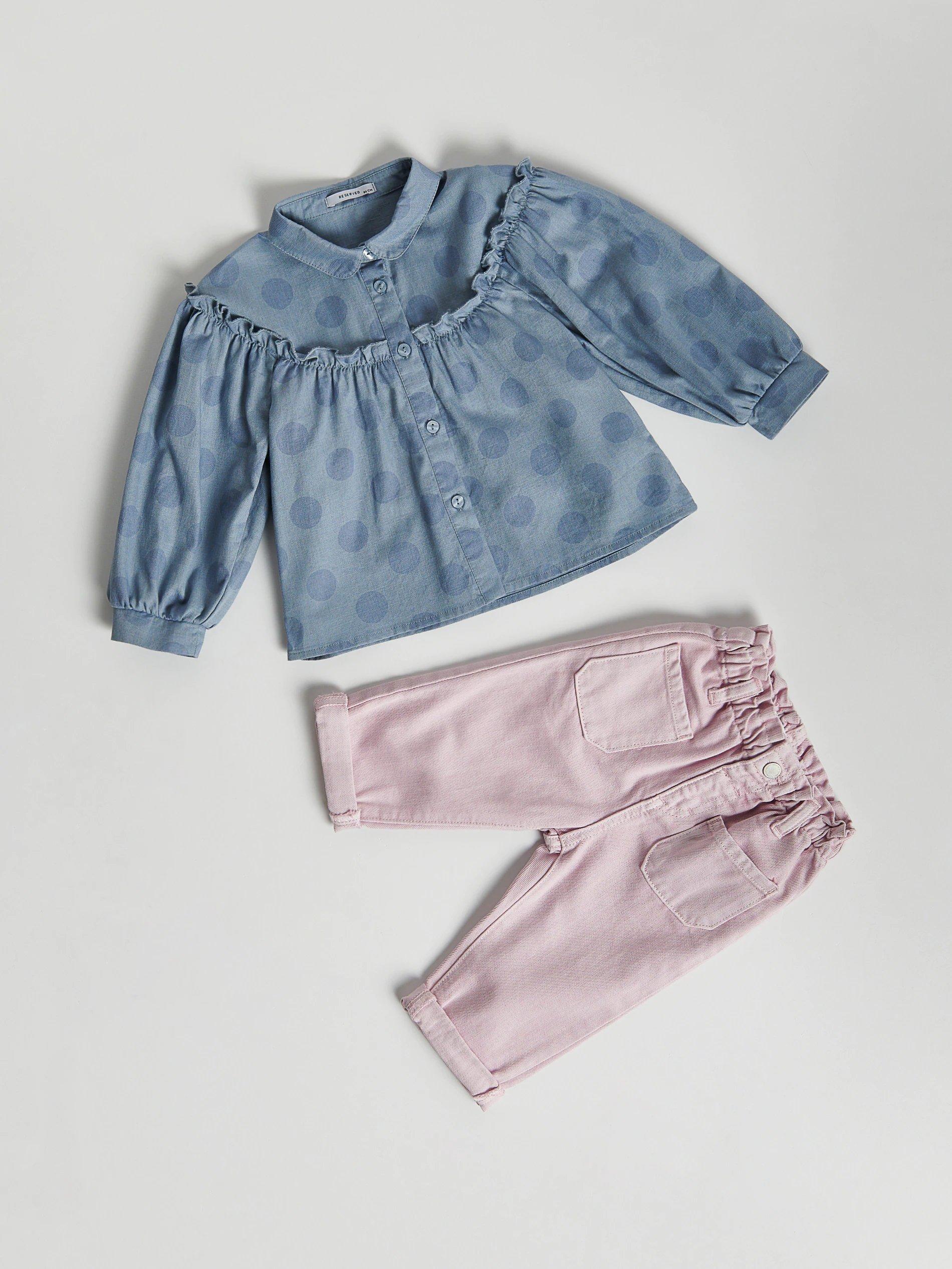 Blue Polka Dot Denim Shirt, Kids Girl, , large image number 1