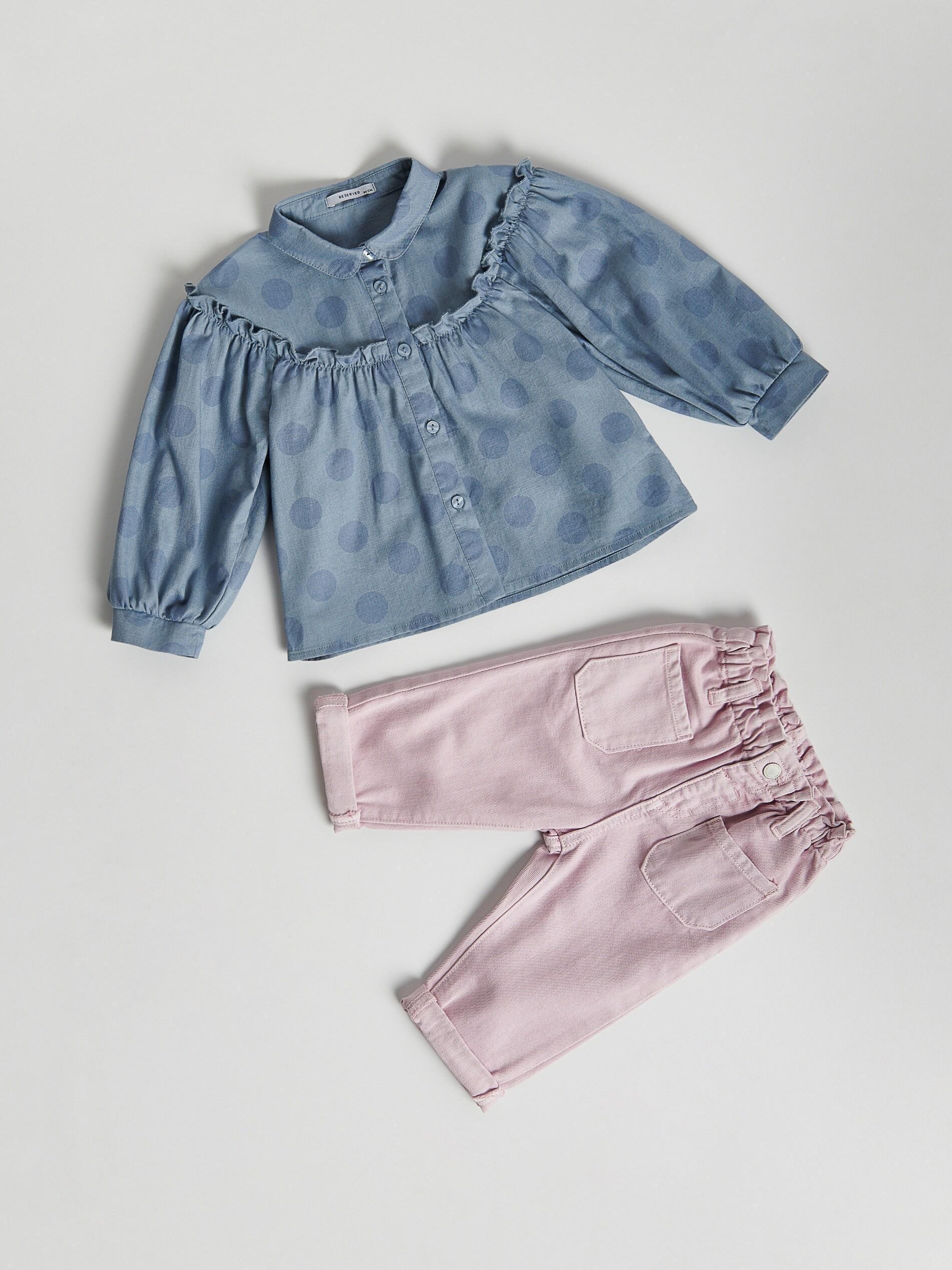 Blue Polka Dot Denim Shirt, Kids Girl, , large image number 4