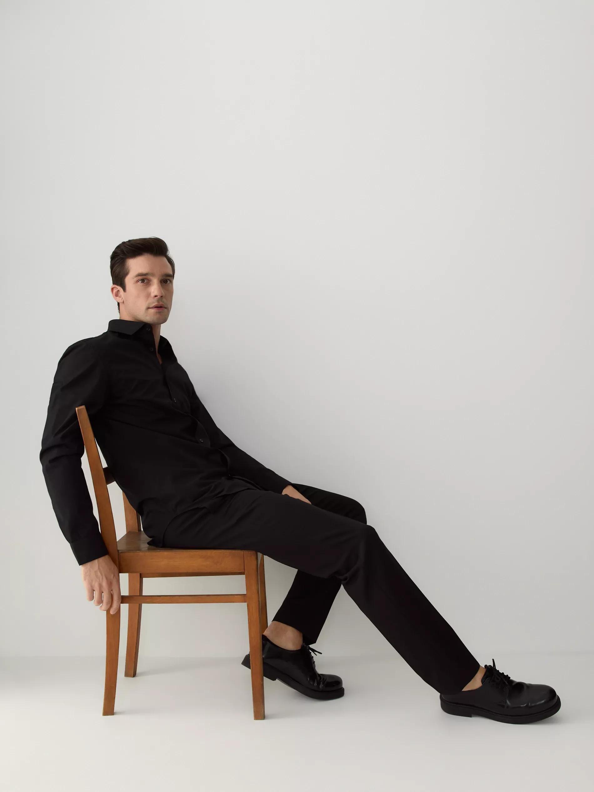 Black Classic Slim Pants, , large image number 0
