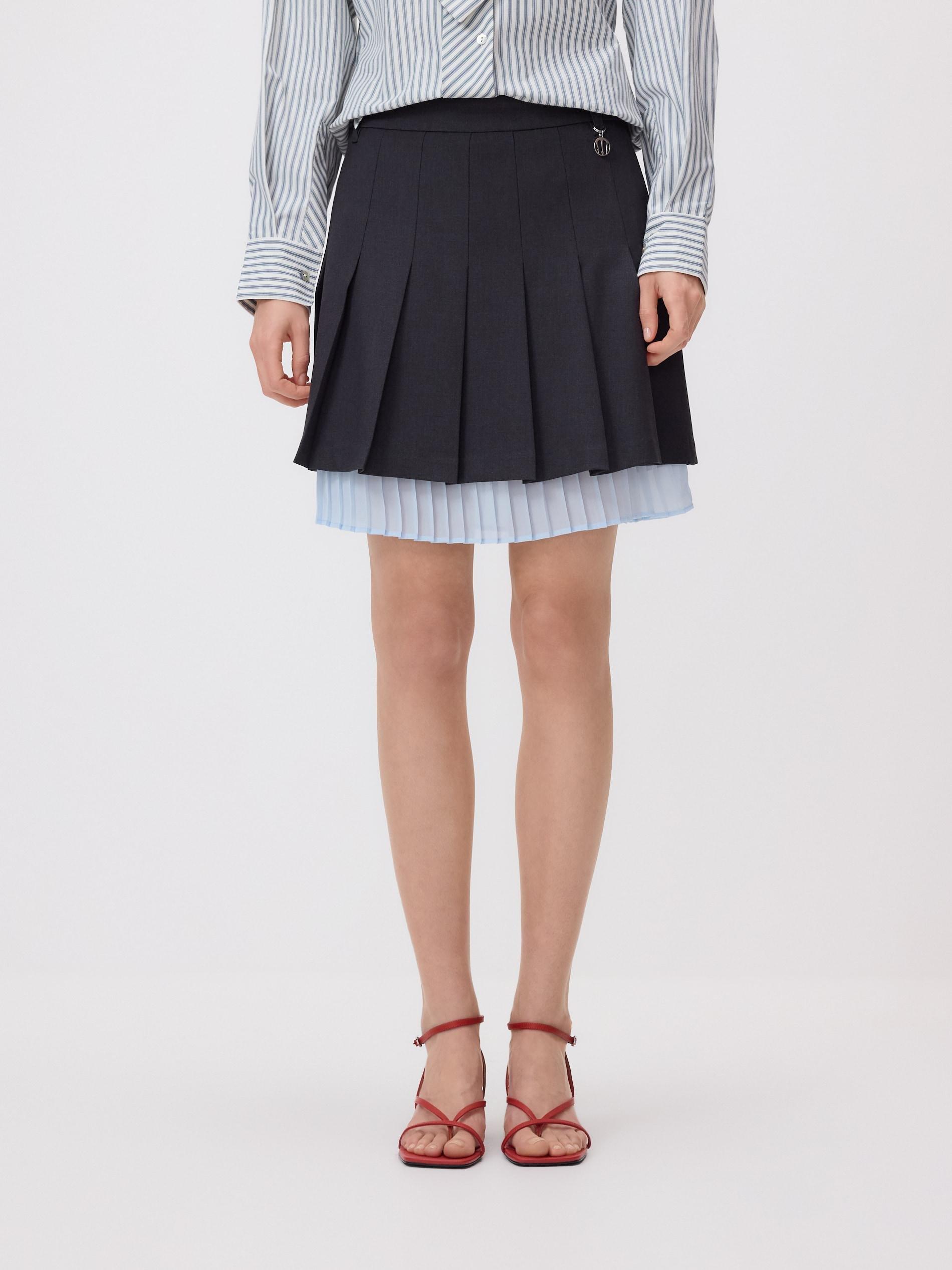 Grey Pleated Mini Skirt, Grey, large image number 1
