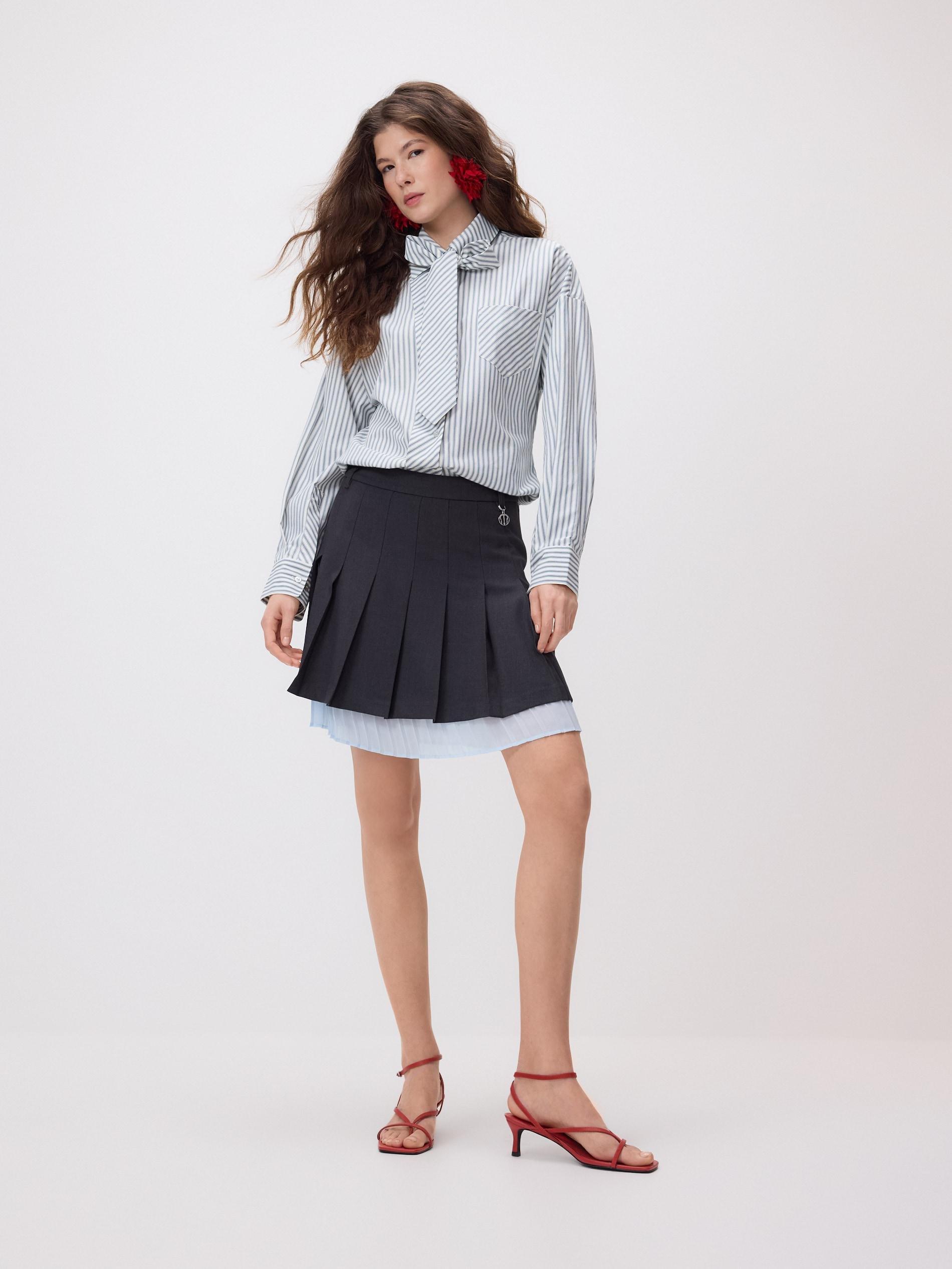 Grey Pleated Mini Skirt, Grey, large image number 2