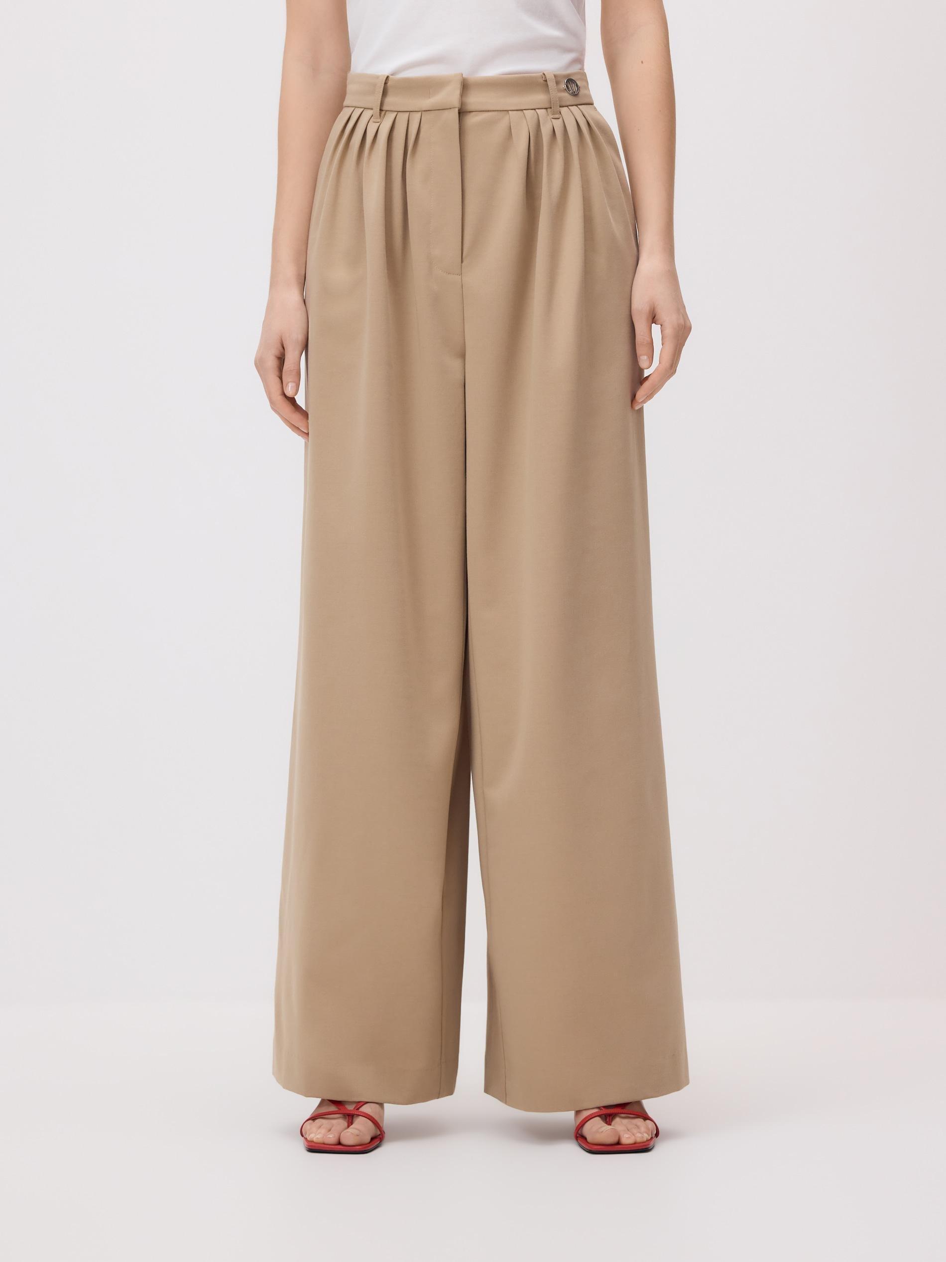 Beige Wide Leg Trousers, Beige, large image number 0