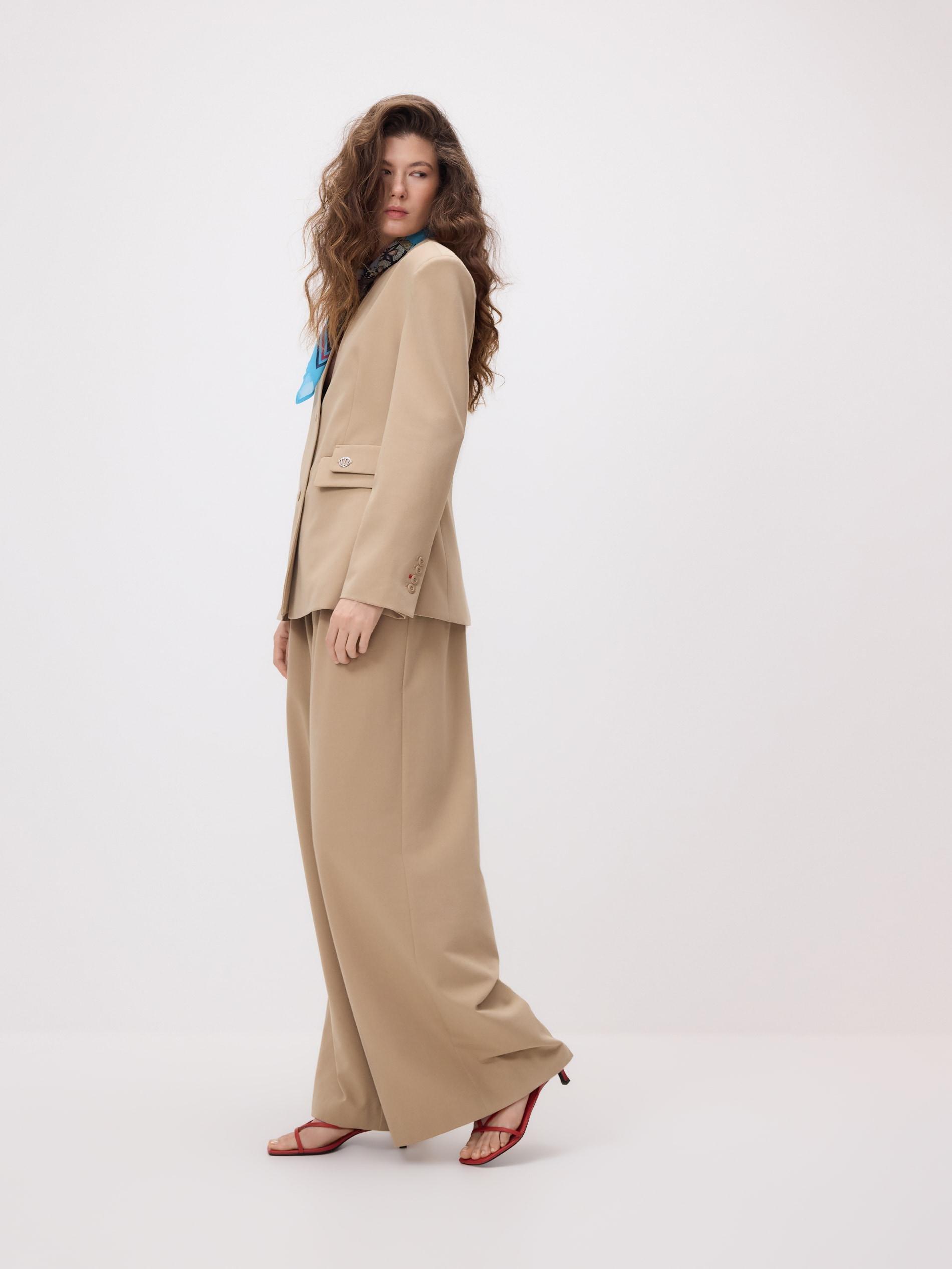 Beige Wide Leg Trousers, Beige, large image number 1