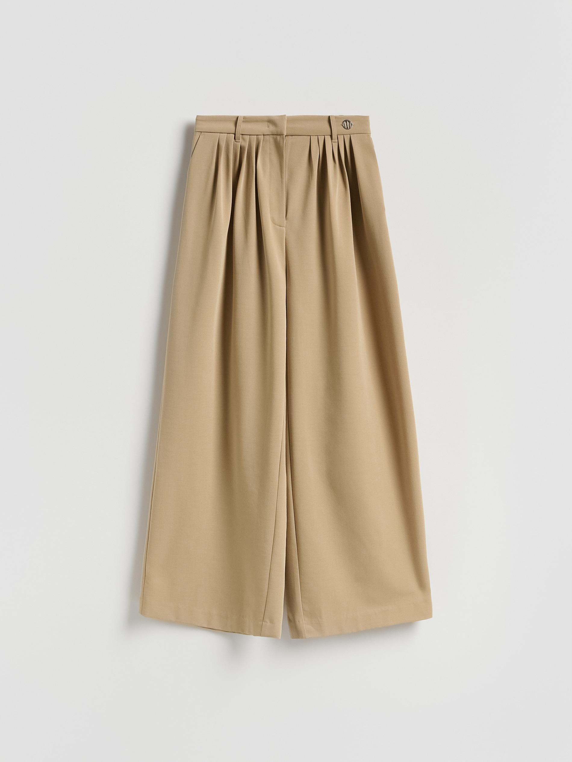 Beige Wide Leg Trousers, Beige, large image number 3