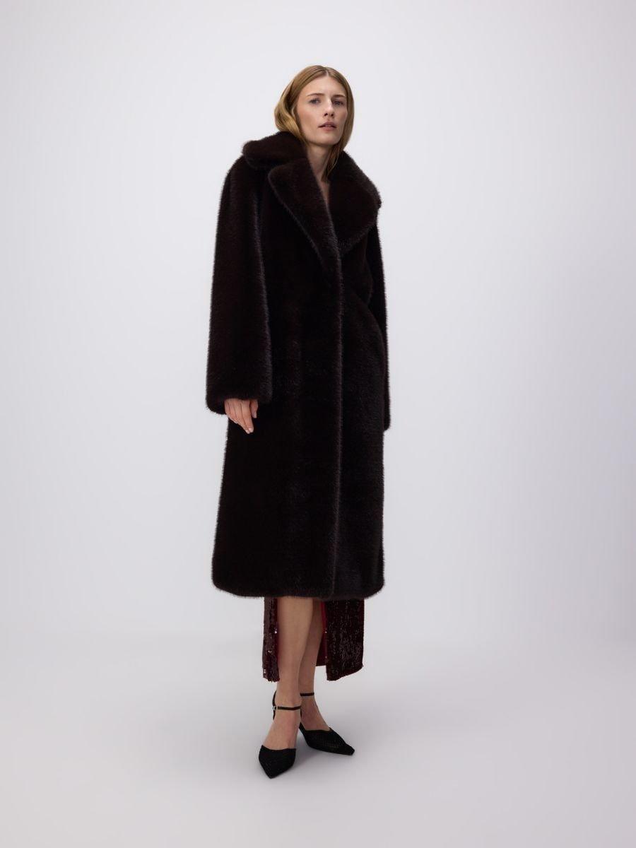 Brown Oversized Faux Fur Coat, , large image number 0