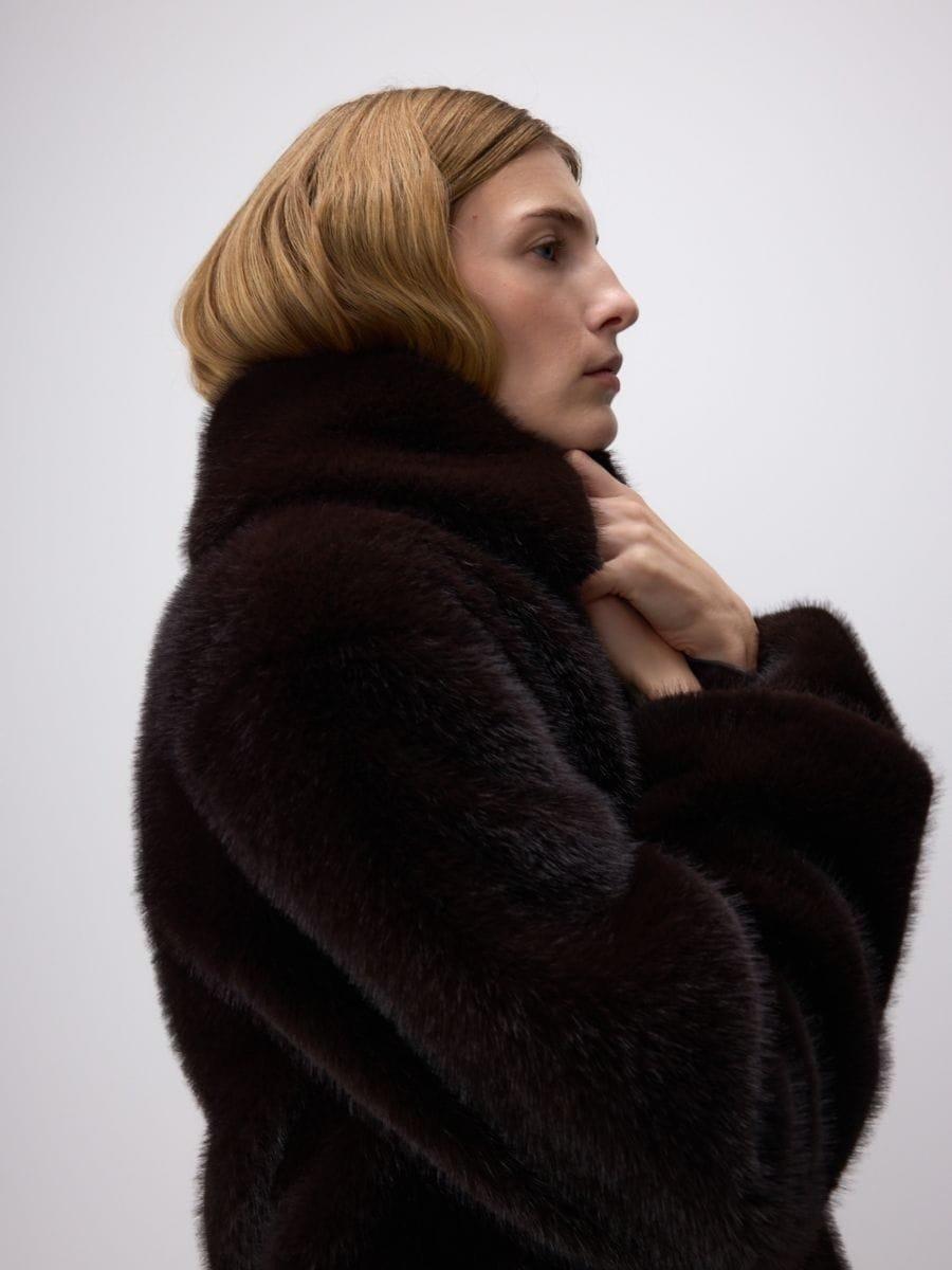 Brown Oversized Faux Fur Coat, , large image number 1