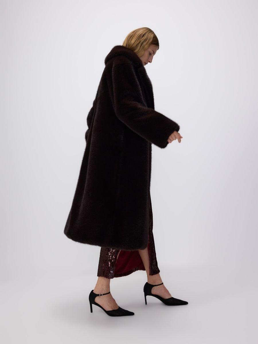 Brown Oversized Faux Fur Coat, , large image number 4