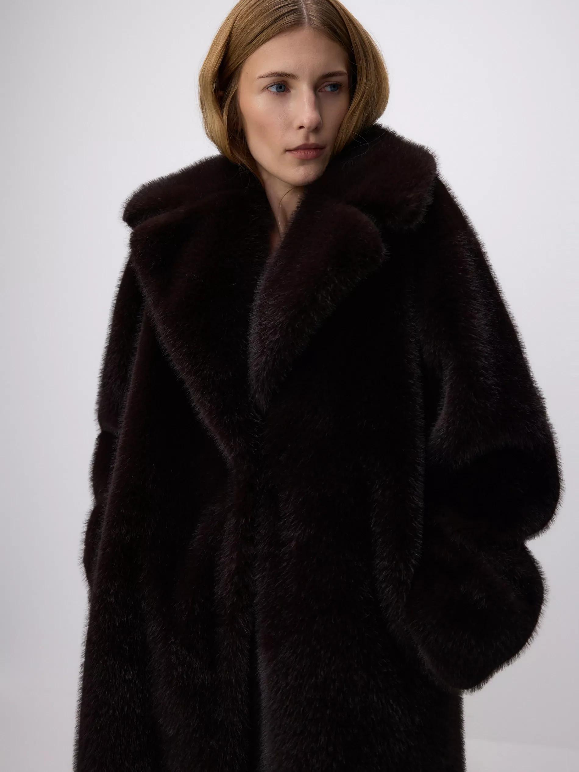 Brown Oversized Faux Fur Coat, , large image number 6