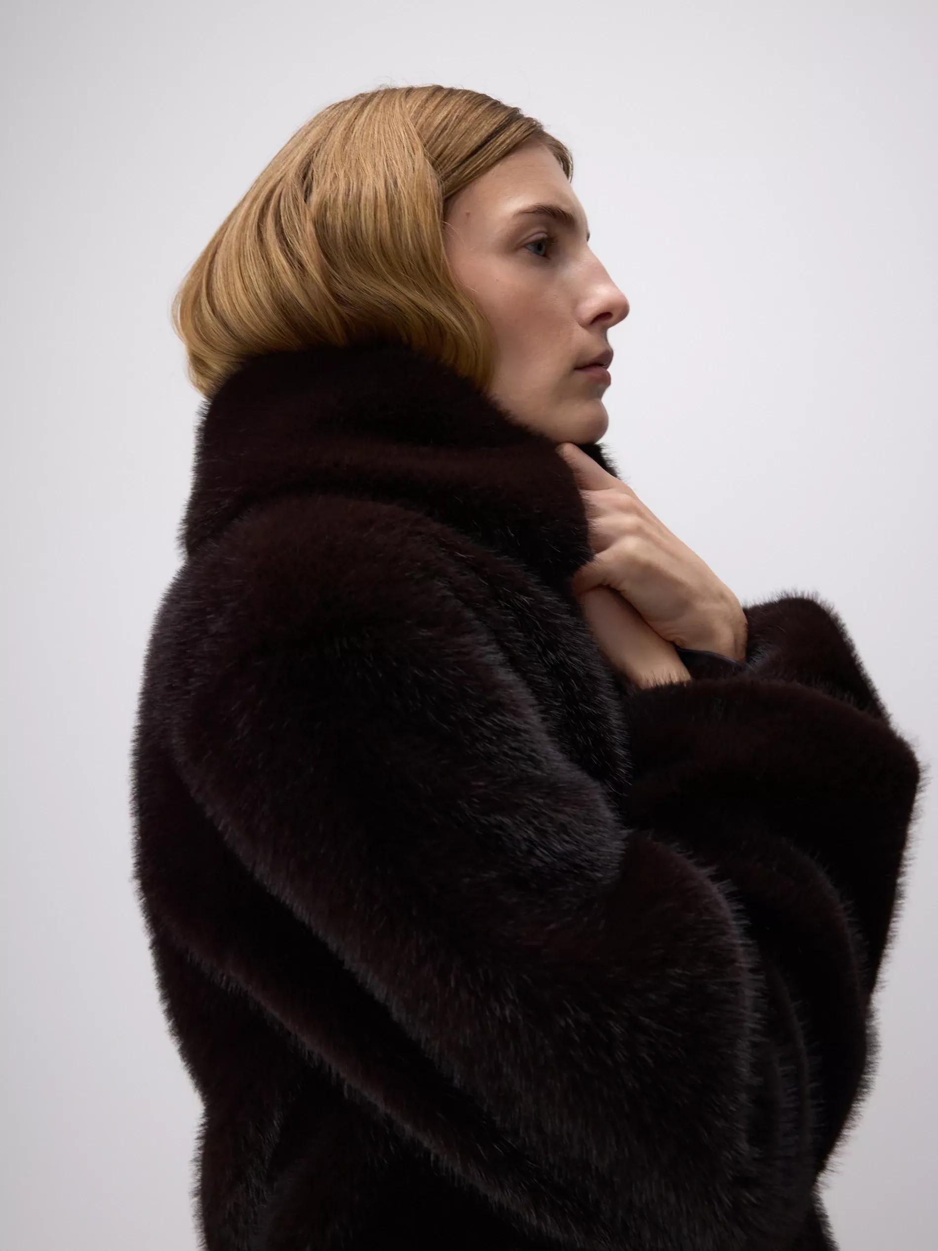 Brown Oversized Faux Fur Coat, , large image number 9