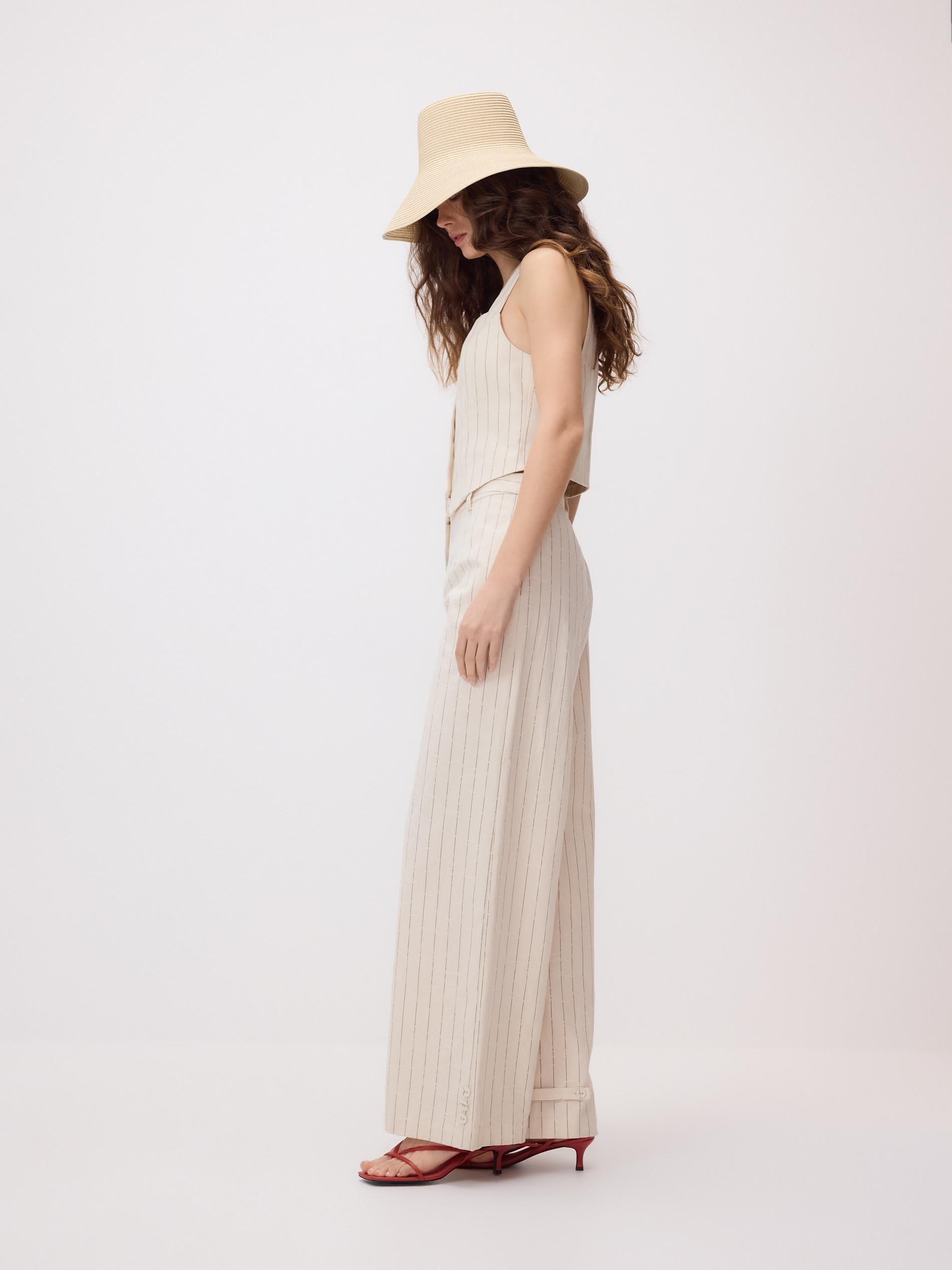 Cream Pinstripe Trousers, Ivory, large image number 1