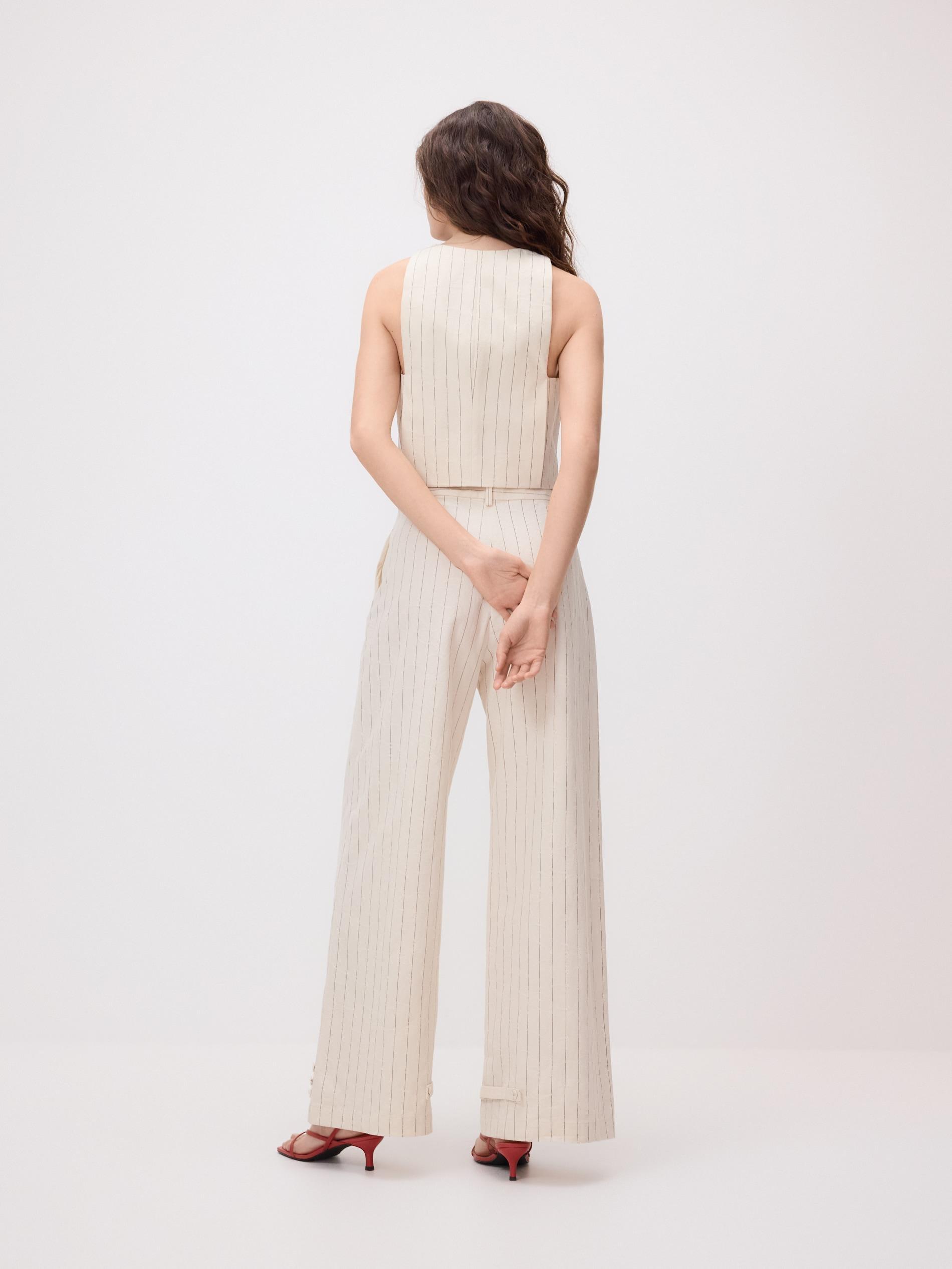Cream Pinstripe Trousers, Ivory, large image number 2
