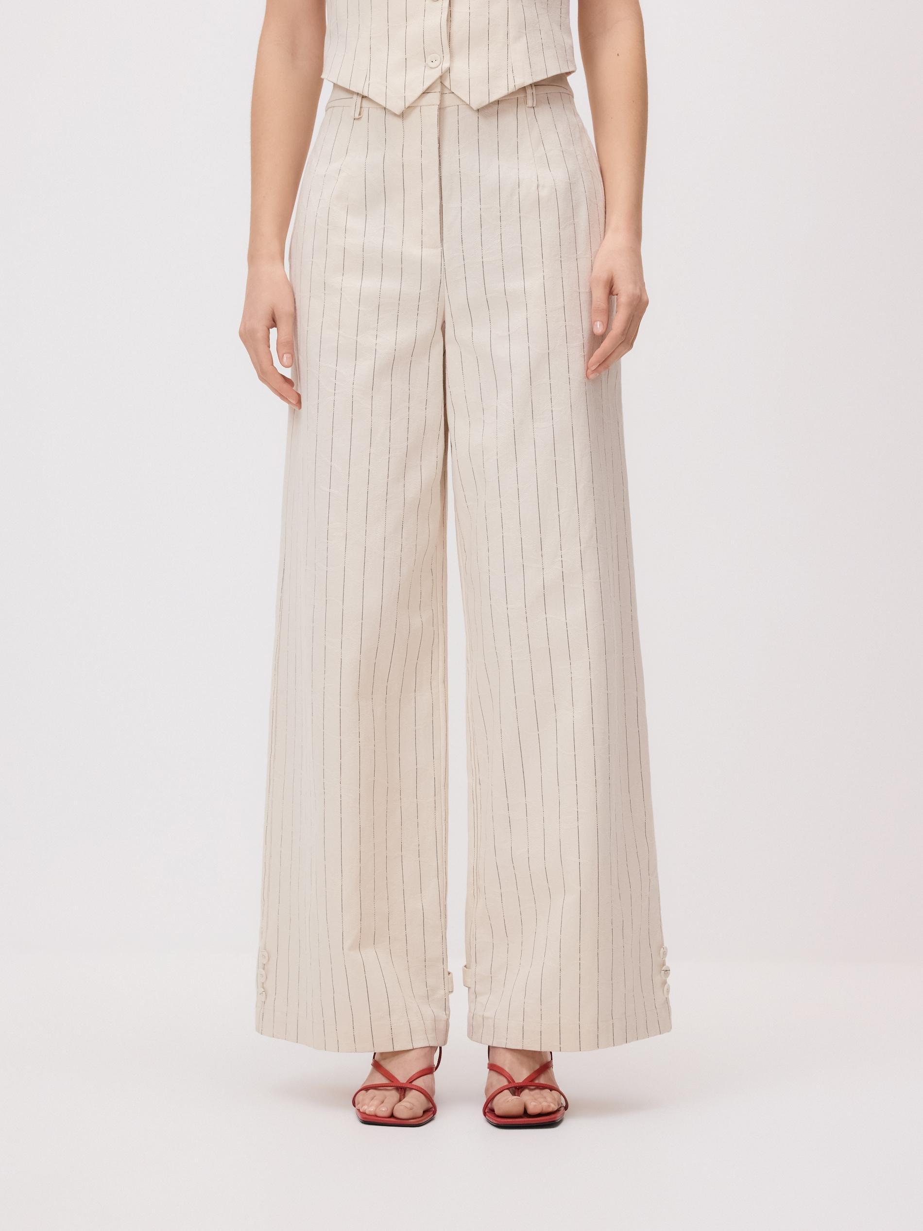 Cream Pinstripe Trousers, Ivory, large image number 3