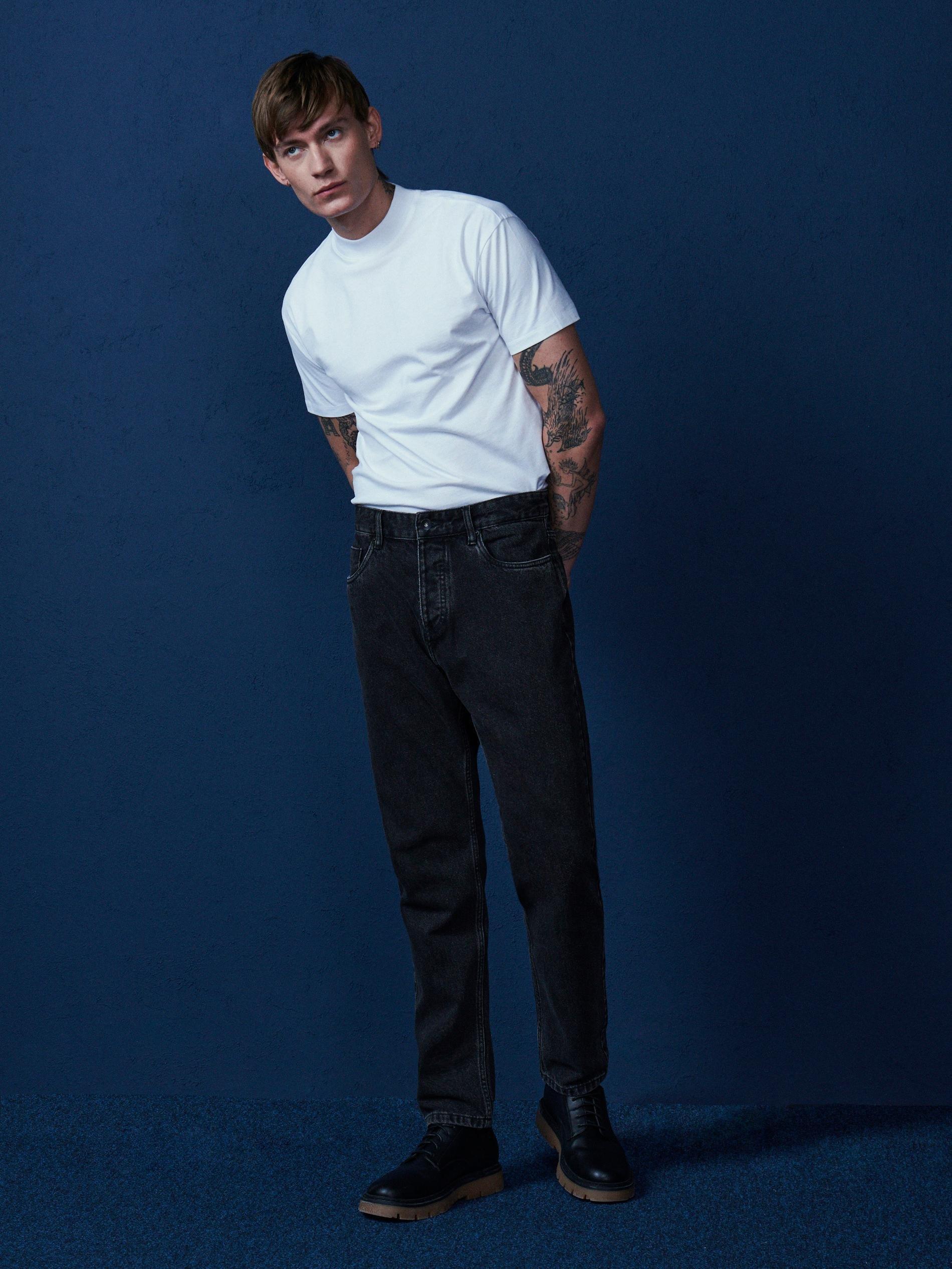 Black Classic Cut Straight Jeans, , large image number 1