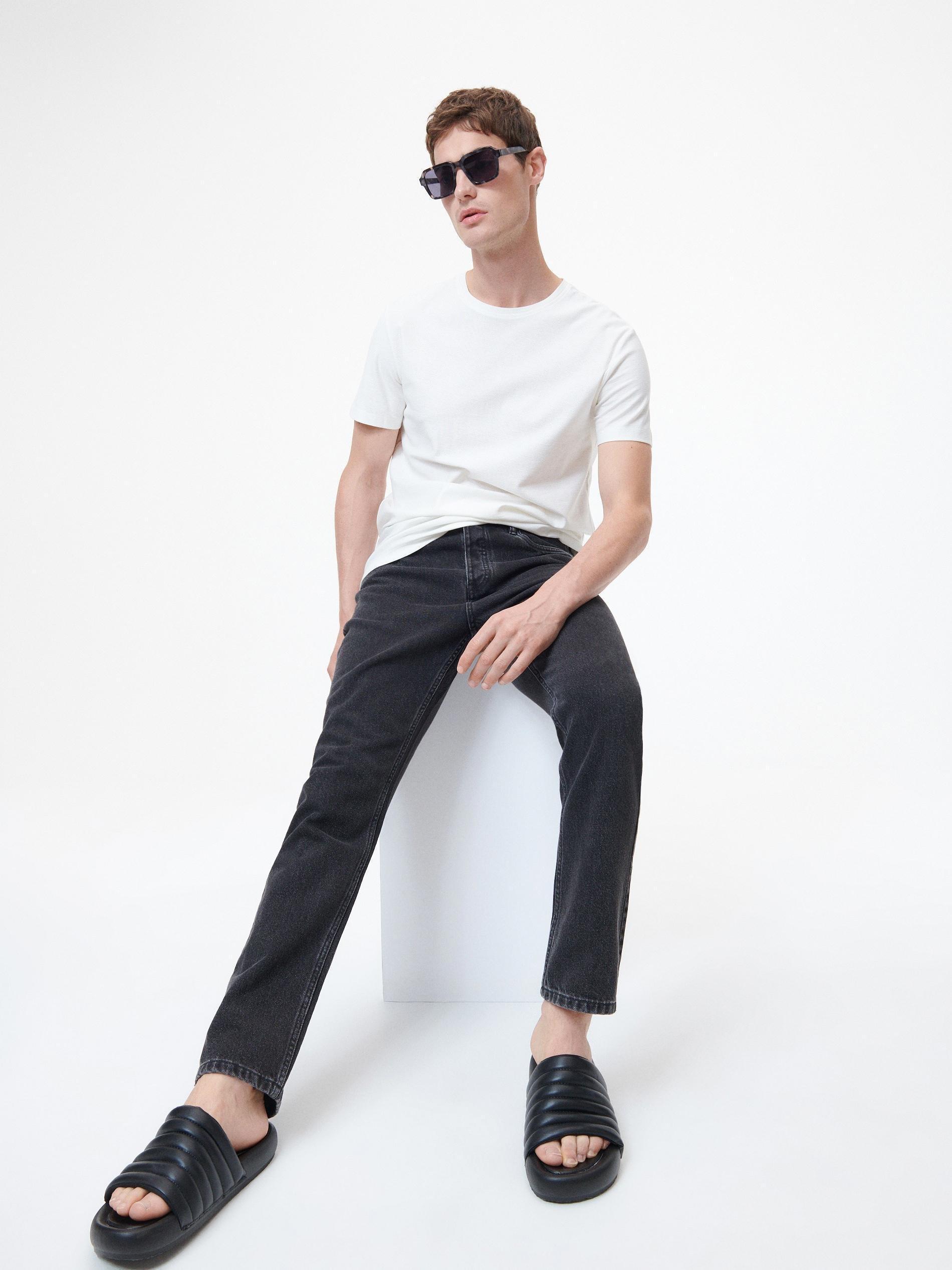 Black Classic Cut Straight Jeans, , large image number 2