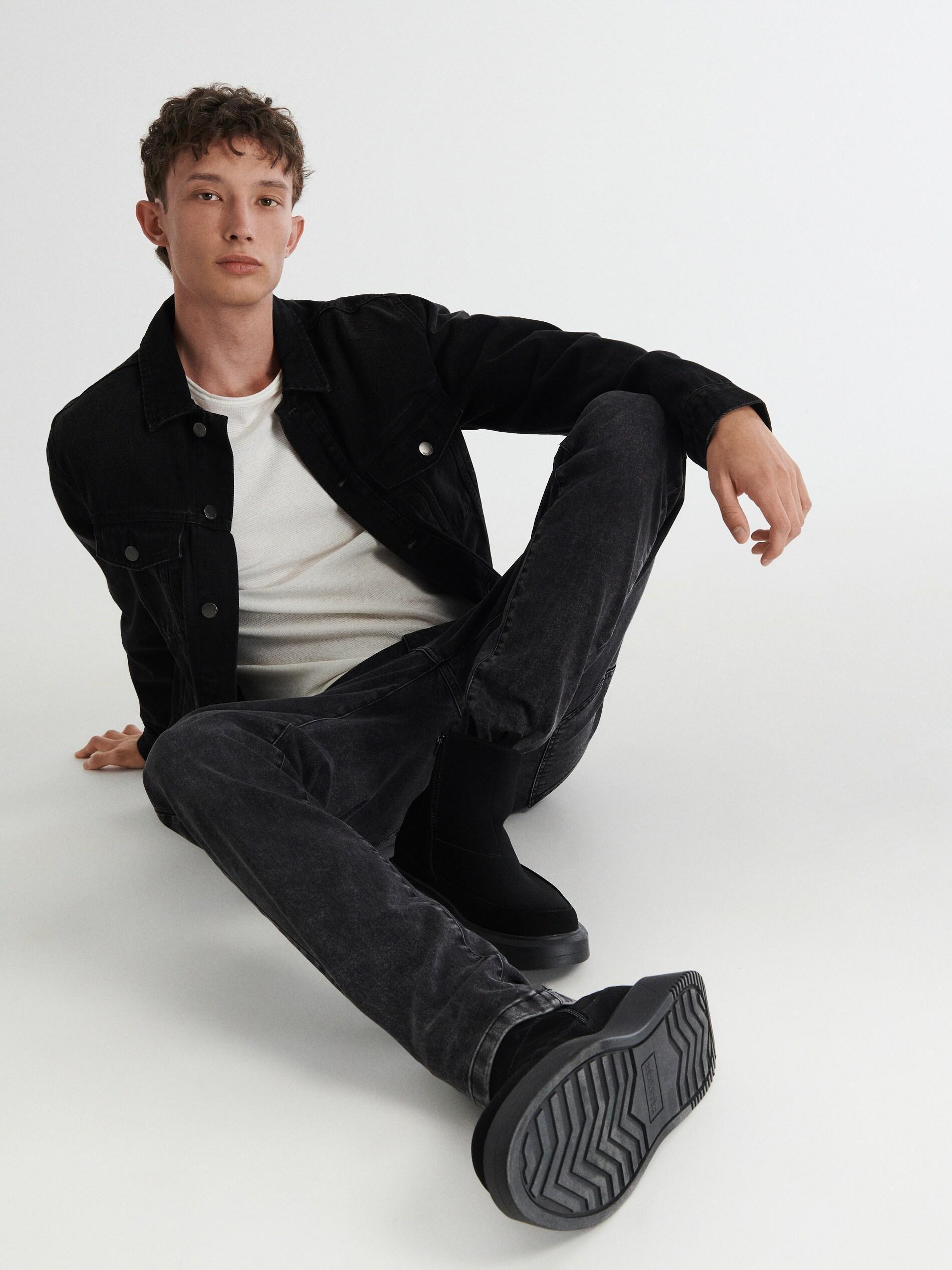 Black Slim Jeans With Wash Effect, , large image number 1