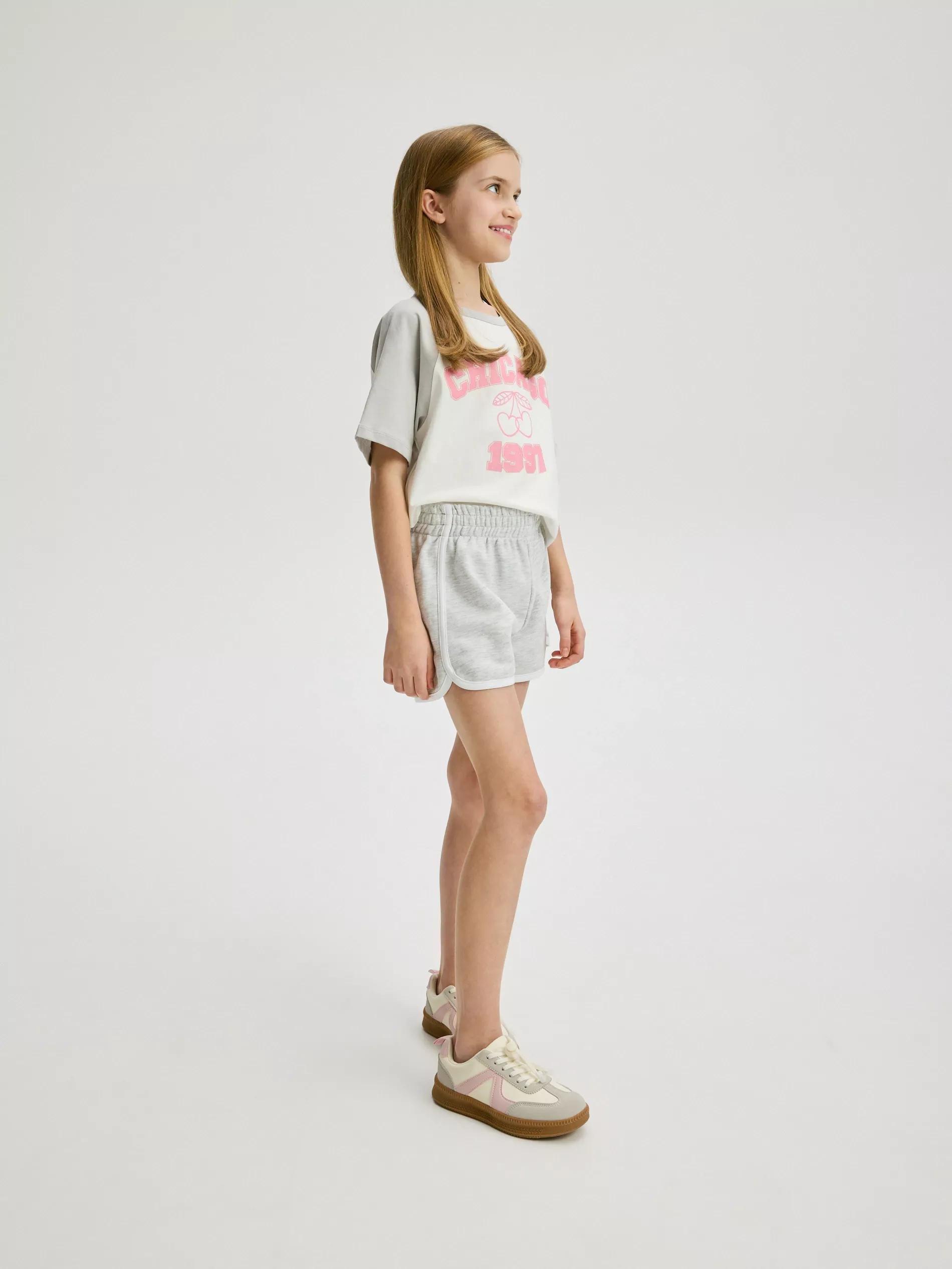 Grey Sweat Shorts With Side Stripes, Light grey, medium