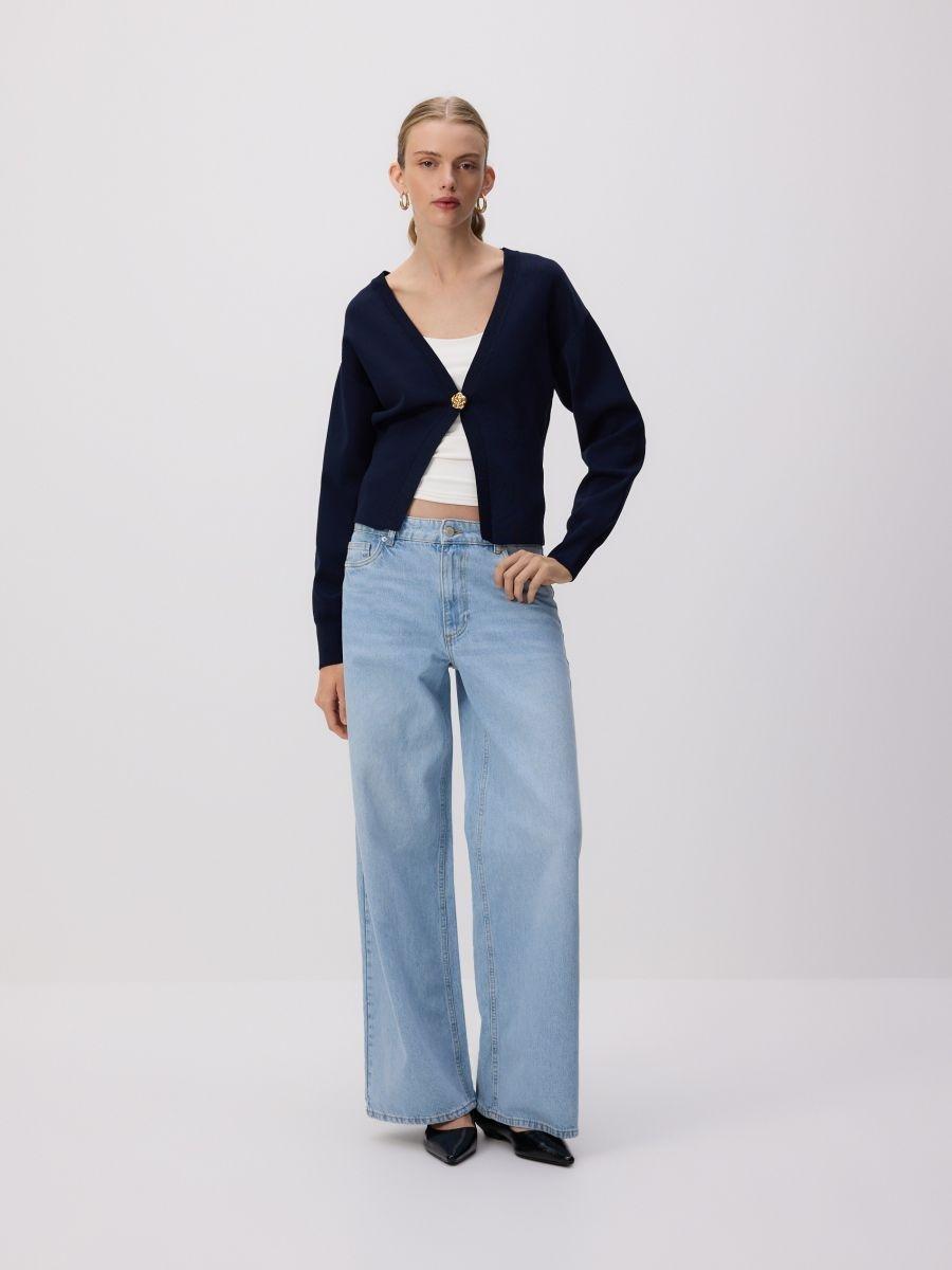 Blue Mid Rise Wide Leg Jeans, Blue, large image number 0