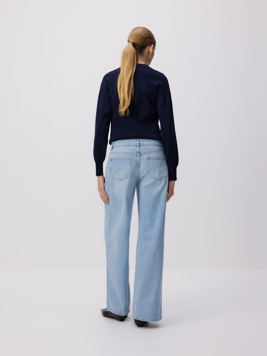 Blue Mid Rise Wide Leg Jeans, Blue, large image number 1